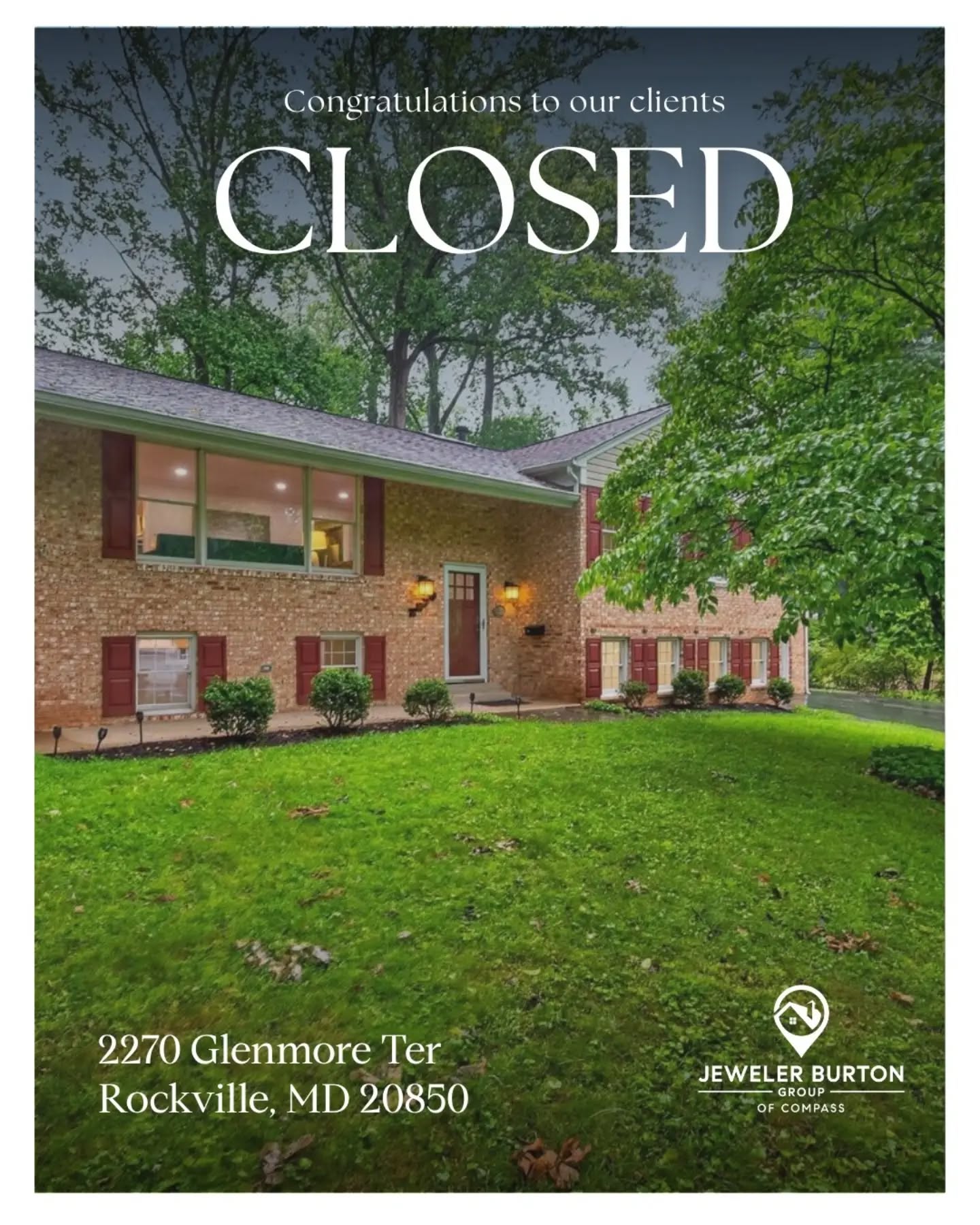 Just closed: 2270 Glenmore Ter in Rockville.
Huge congratulations to our clients on the sale of their home. It was a pleasure guiding you through every step, and we can't wait to see where this next chapter takes you.
This five-bedroom split foyer in the sought-after Wootton cluster offered a renovated main level, a screened porch with vaulted ceilings, and a private, secluded backyard at the end of a quiet cul-de-sac, just minutes from parks, shopping, and 270.
Thinking about buying or selling? We'd love to help you make your move.
2270 Glenmore Ter, Rockville, MD 20850
Aaron Jeweler
Jeweler Burton Group
301.325.8569
www.JewelerBurton.com
#JewelerBurtonGroup #Rockville #CompassRealty