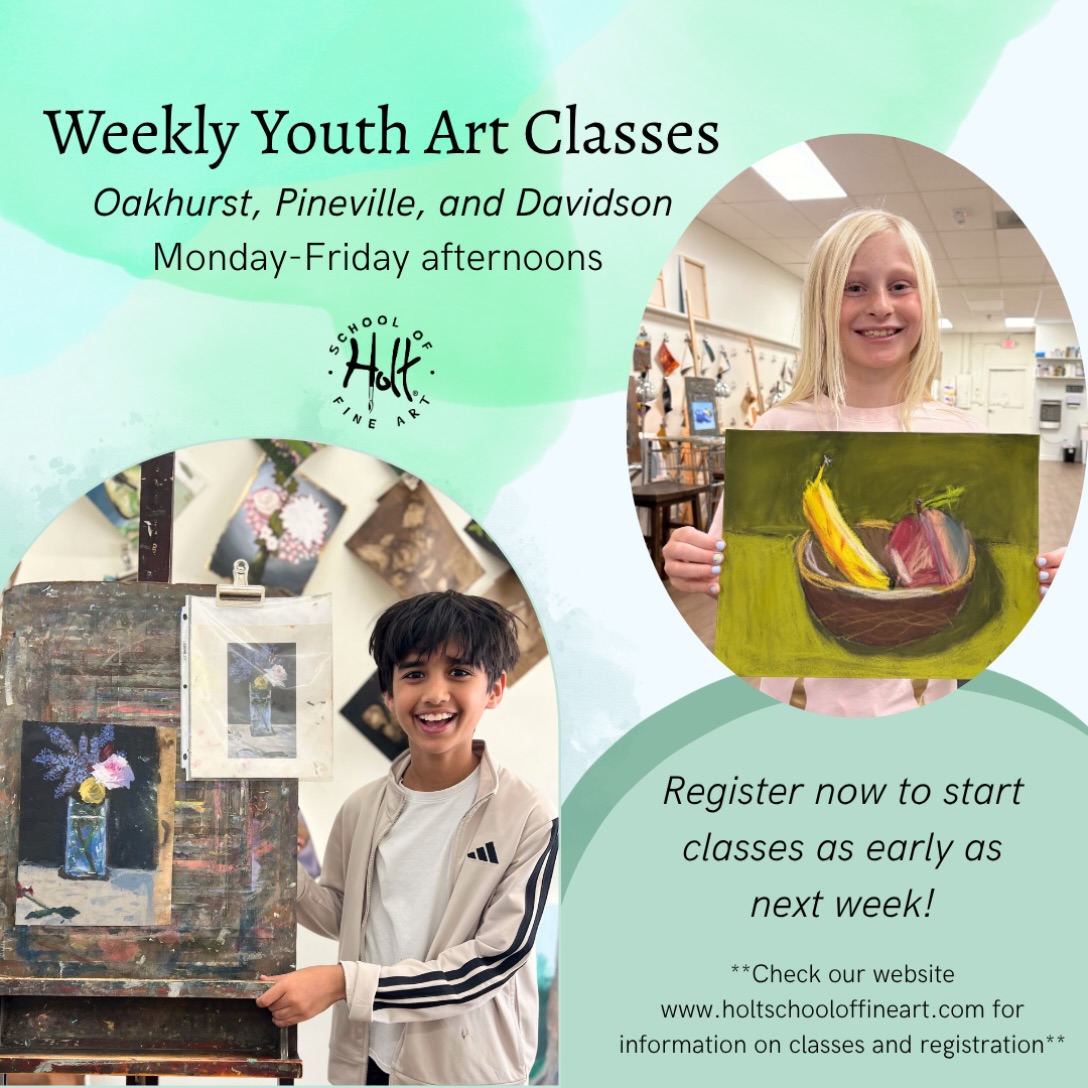 Join us in one of our three studios! Our weekly youth art classes are ages 9+, and we tailor our curriculum to fit each student individually. Check out our website for specific class times and information on how to get started!
#davidsonnc #corneliusnc #huntersvillenc #oakhurstclt #pinevillenc