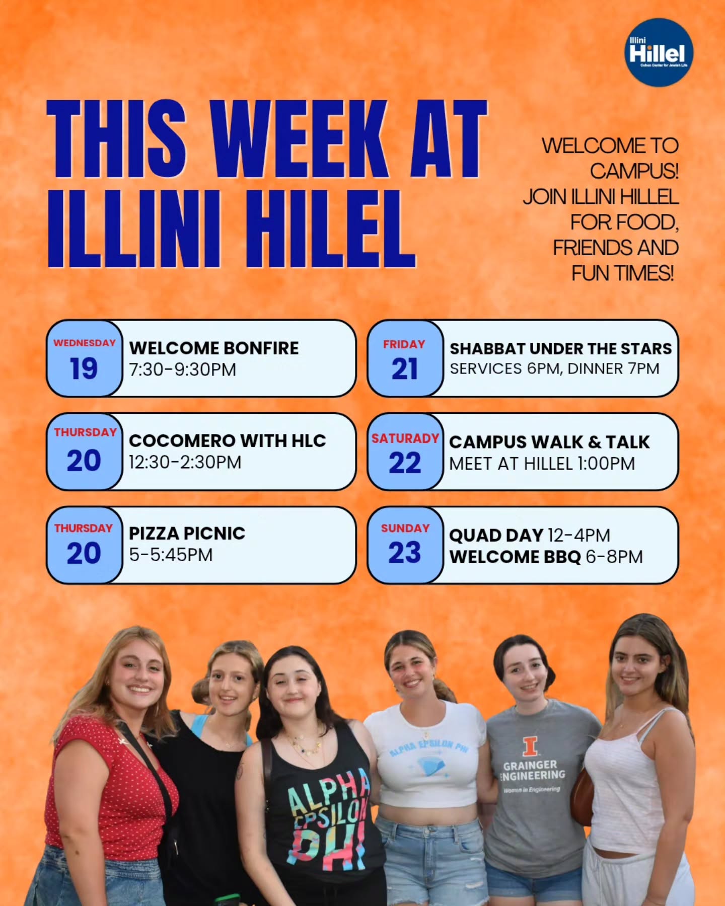 Happy Move-In Week! We can't wait to see you all so soon!
Come say hi at our events this week! Swipe for more details ➡️