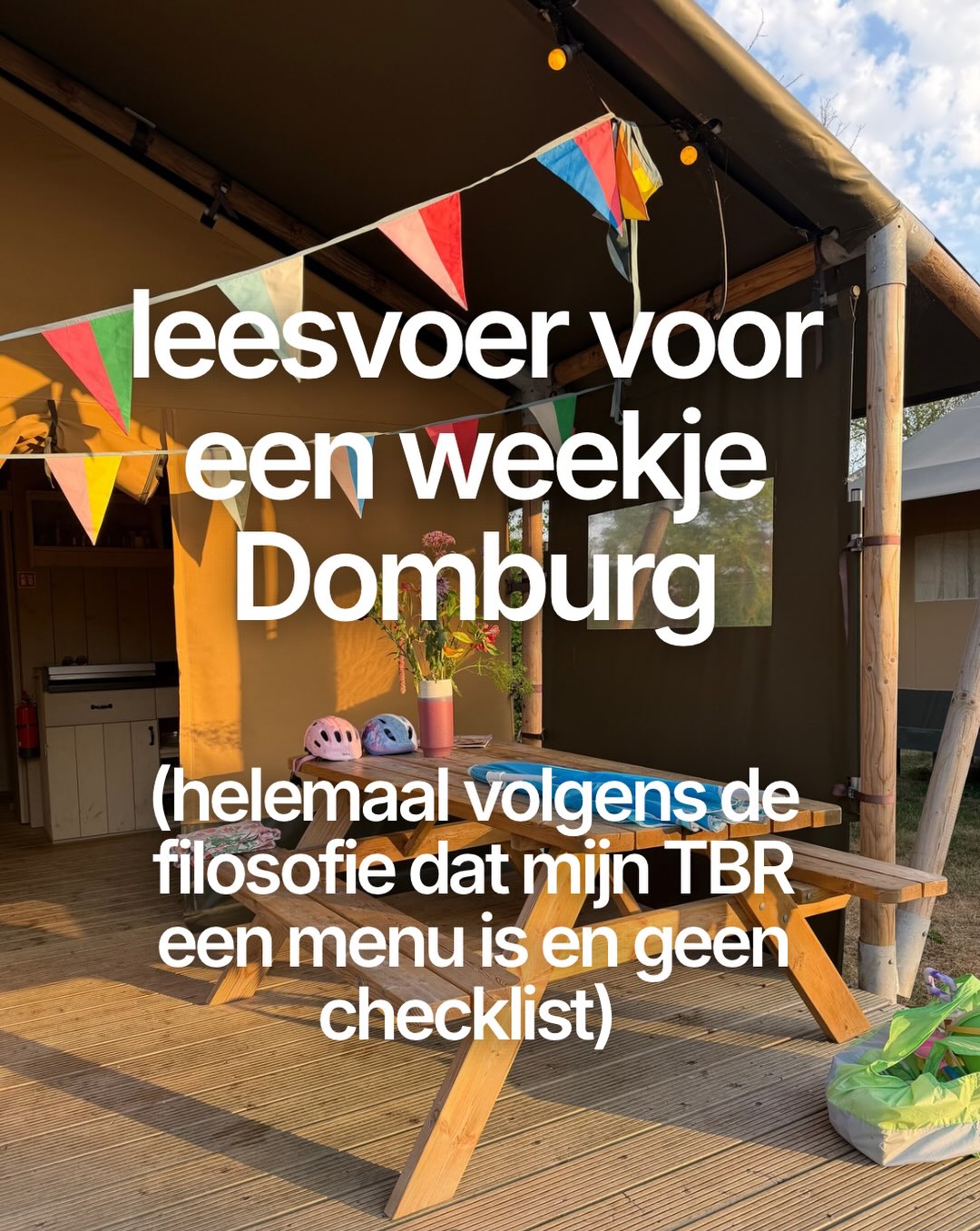 Een vriendelijke herinnering dat je TBR een menu is en geen checklist. Een tijdje terug deelde Merel, één van mijn leesclubgenootjes, een bericht van een Insta account met precies deze tekst. Fantastisch! Sindsdien maak ik me niet meer zo druk om mijn immer groeiende stapel boeken die ik nog moet lezen. Ik moet helemaal niets maar ik kan van alles, geweldig toch?
Dat maakt mijn zeer ambitieuze stapel leesvoer voor één weekje glamperen een stuk vriendelijker. Zeker als ik er pas na vier dagen aan kan beginnen omdat ik eerst nog een boek uit te lezen had.
Welk boek van dit menu zou jij me aanraden als eerste op te pakken?