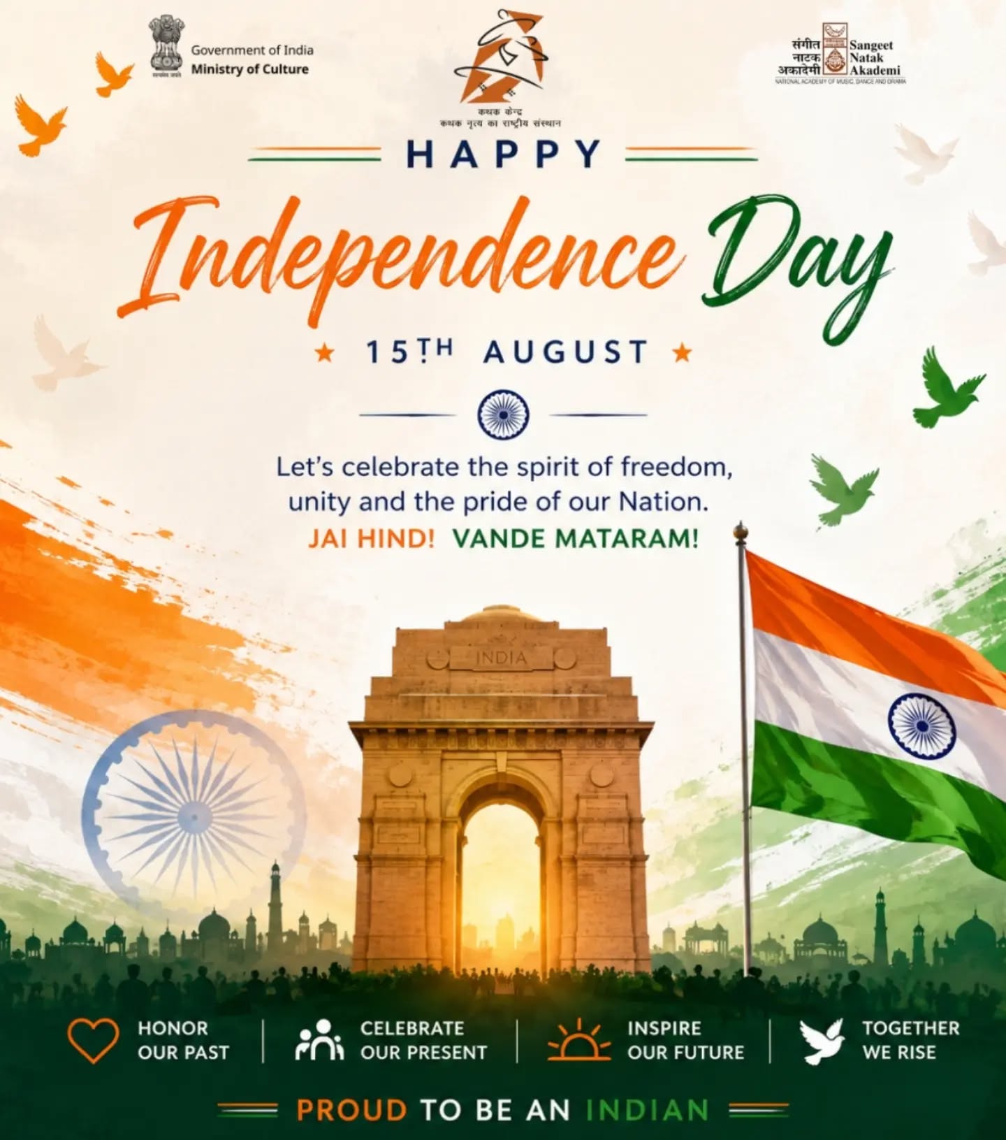 Kathak Kendra, a constituent unit of @sangeetnatakakademi, an autonomous body of the @ministryofculturegoi, proudly celebrates 80th years of India’s Independence, honouring the spirit of freedom, unity, and national pride.
#independenceday #sangeetnatakakademi #ministryofculture #kathakkendra #pmo