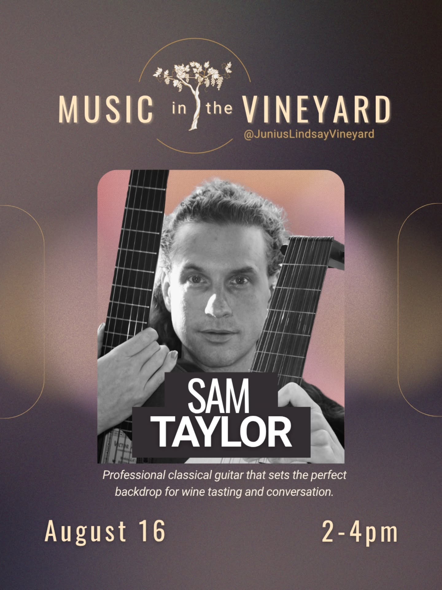 Join us for a relaxing afternoon of music this Sunday as Samuel Taylor performs from 2-4pm. 🍷🎶
Taylor serves as instructor in classical guitar and music theory at @salemcollege, where he has helped to establish the Bachelor of Music program in guitar performance. Don't miss his amazing music which sets the perfect backdrop for wine tasting and conversation.
Free admission. Picnics and snacks are welcome. 🧺
