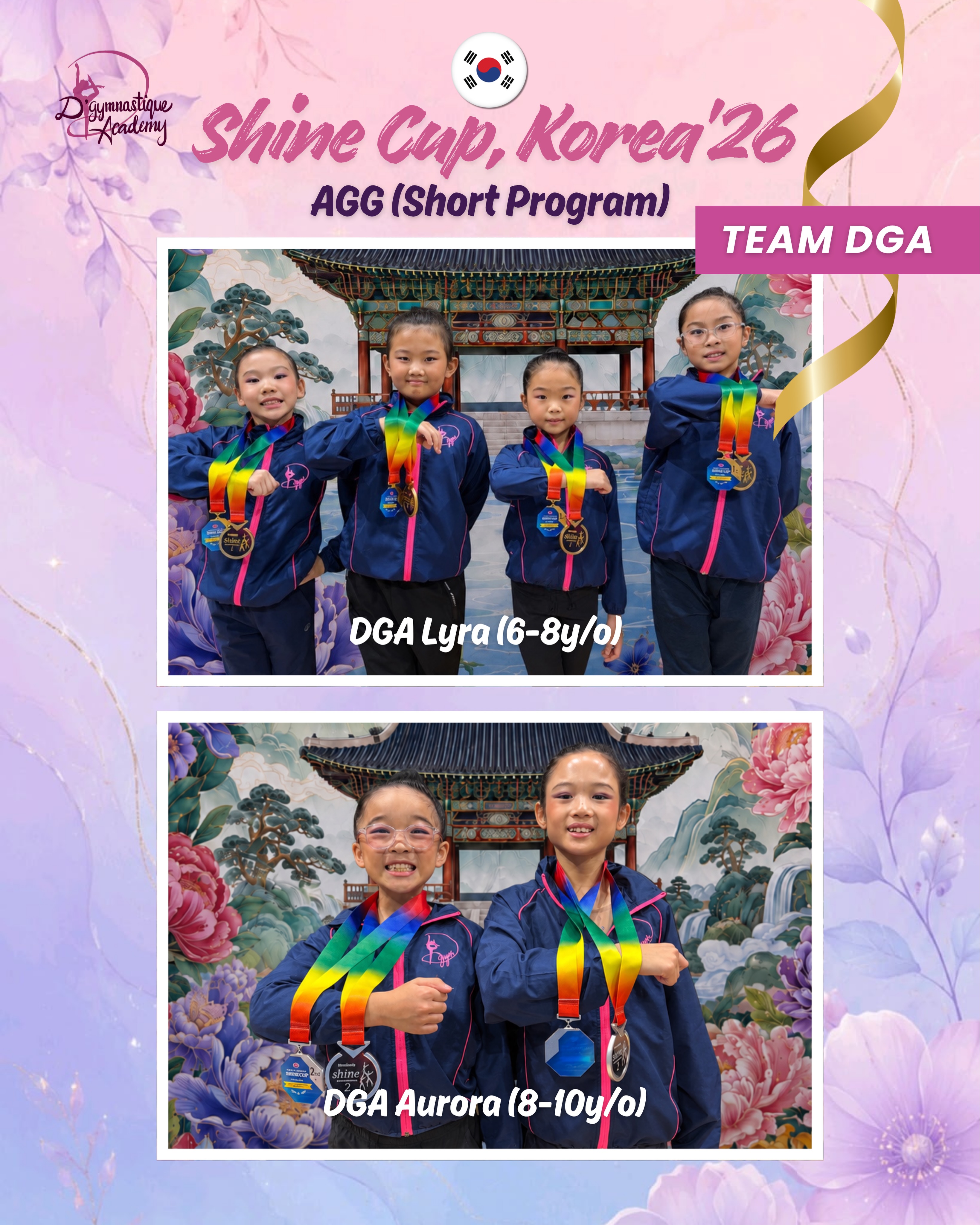 ๐ฐ๐ท ๐๐ก๐ข๐ง๐ ๐๐ฎ๐ฉ, ๐๐จ๐ซ๐๐ ๐๐๐๐ @shine_cup_korea
Last but not least, we would like to congratulate our AGG Children Teams for their wonderful performance! It has been a joy seeing their progress and support for one another!๐
๐๐ก๐จ๐ซ๐ญ ๐๐ซ๐จ๐ ๐ซ๐๐ฆ ๐-๐๐ฒ/๐จ
๐DGA Lyra - Double Champions (1st Place)
๐ธ๐ฌGymnasts (L-R): Enya Sng, Caitlin Lim, Laura Huang & Estelle Leong
๐๐ก๐จ๐ซ๐ญ ๐๐ซ๐จ๐ ๐ซ๐๐ฆ ๐-๐๐๐ฒ/๐จ
๐ฅDGA Aurora - Double First-Runner Ups (2nd Place)
๐ธ๐ฌGymnasts (L-R): Leia Yeo & Janine Leung
We would like to thank our amazing coaches, Coach Cecilia @dga.cecilia and Coach Tin @loreeenros for their dynamic choreography and coaching that brought our gymnasts to where they are today!โญ๏ธ Special thanks to Coach Ally @allychongg for polishing their routines and giving valuable tips to our gymnasts!
Congratulations to all our gymnasts, coaches, and supportive families for making this journey so memorable! This is only the beginning, and we canโt wait to see what lies ahead for Team DGA! Thank you Shine Cup once again for organising such a wonderful and dazzling competition of a large scale for everyone to grow and shine in!๐ซ
#TeamDGA #ShineCup2026