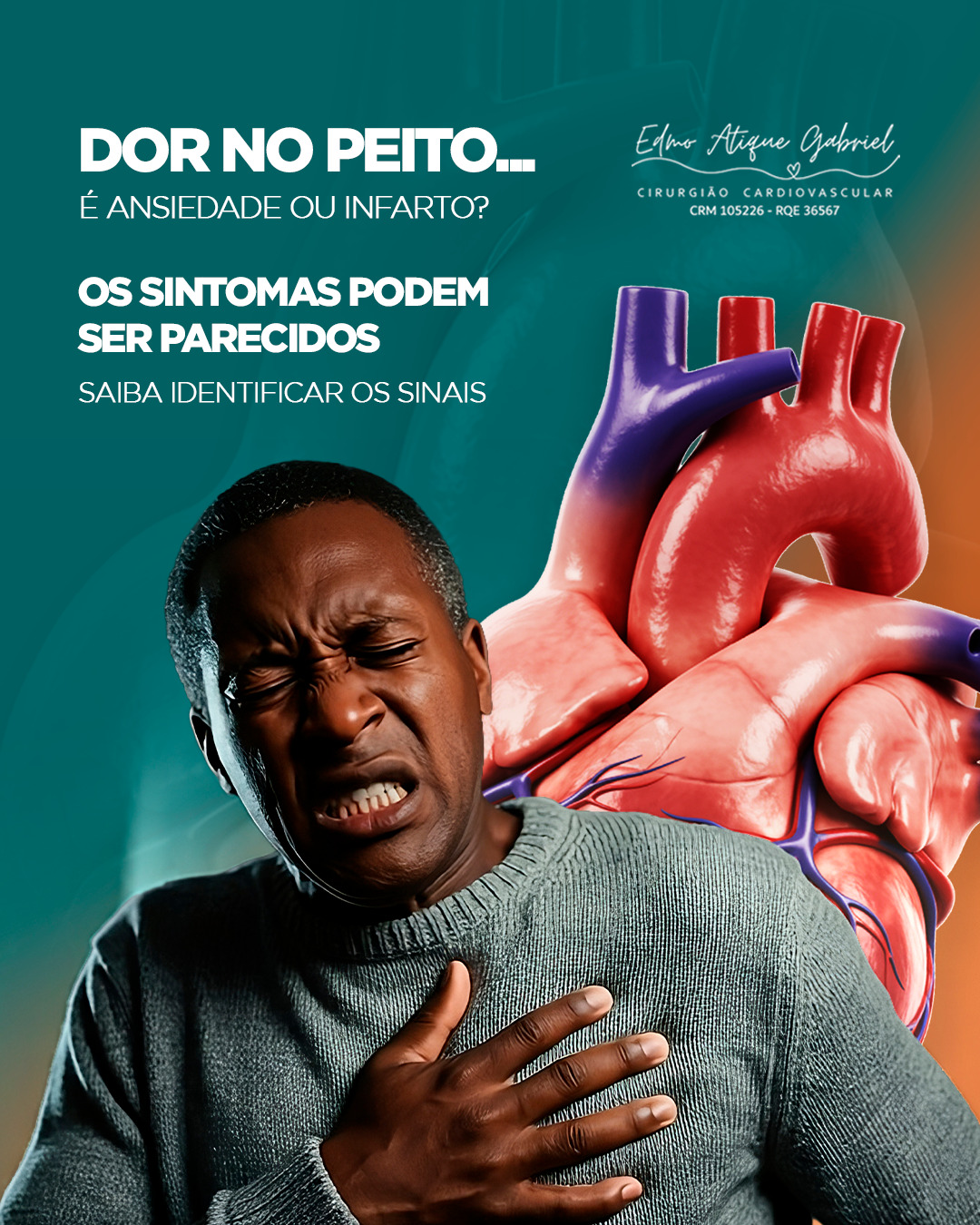 Uma das dúvidas mais comuns que recebo é: como diferenciar um infarto de uma crise de ansiedade?
A verdade é que as duas situações podem apresentar sintomas semelhantes, como dor ou aperto no peito, falta de ar, palpitações e sensação de mal-estar. Por isso, muitas pessoas acabam confundindo uma com a outra.
No entanto, é importante lembrar que dor no peito nunca deve ser ignorada. Quando os sintomas são intensos, persistentes ou surgem de forma inesperada, a avaliação médica deve ser imediata.
Conhecer as diferenças é importante, mas, diante da dúvida, o mais seguro é sempre procurar atendimento. Quando o assunto é coração, agir rapidamente pode salvar vidas.
Dr. Edmo Atique Gabriel - Cardiologista e Cirurgião Cardiovascular
#DrEdmoAtique #SaúdeDoCoração #Infarto #Ansiedade #Cardiologia #DorNoPeito #Prevenção #QualidadeDeVida #CoraçãoSaudável