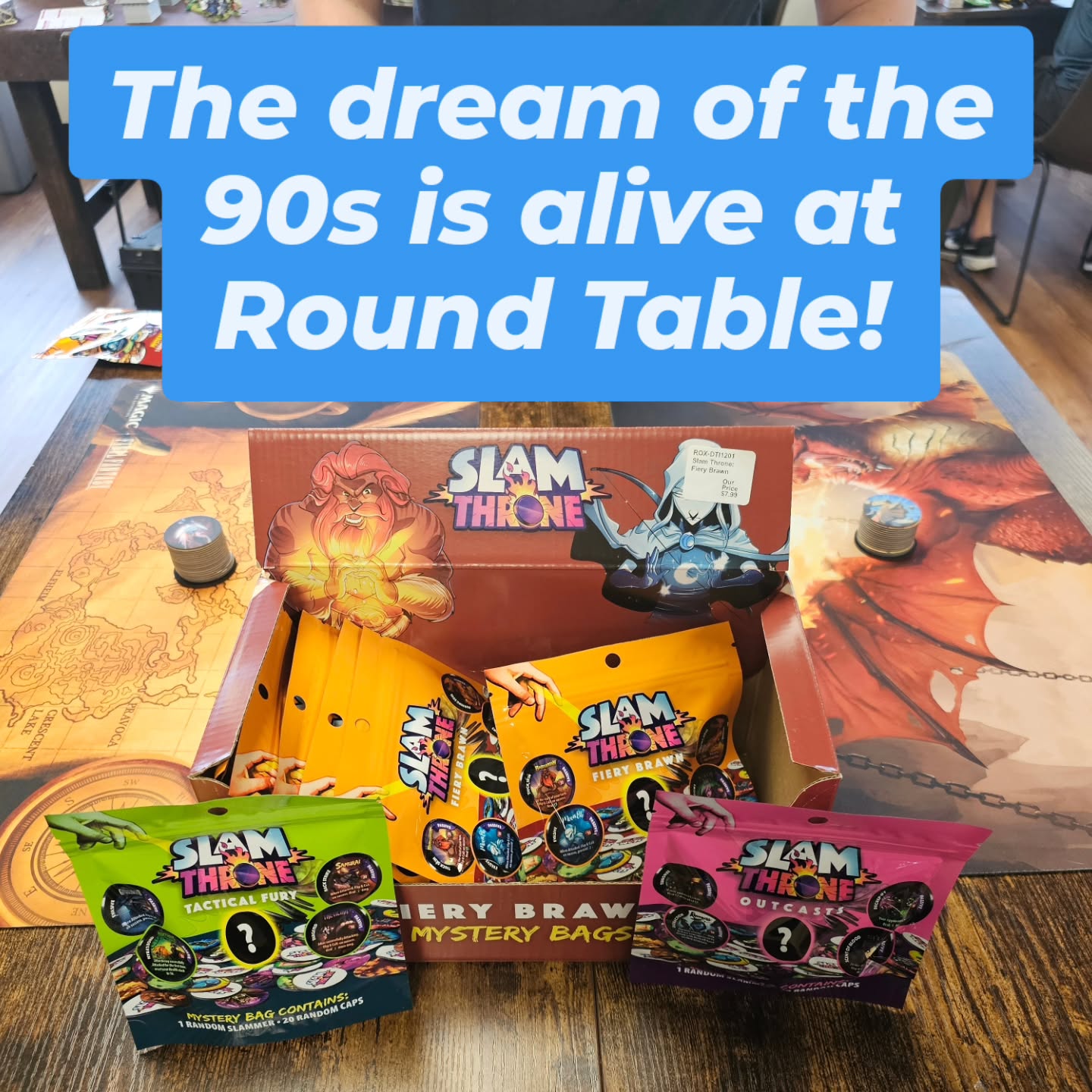 Pogs (with a twist) are back here at Round Table Games! One bag per player is all you need, although we're honoring our schoolground days by playing for keeps.
#flgs #flgc #slamthrone #pogs #90s