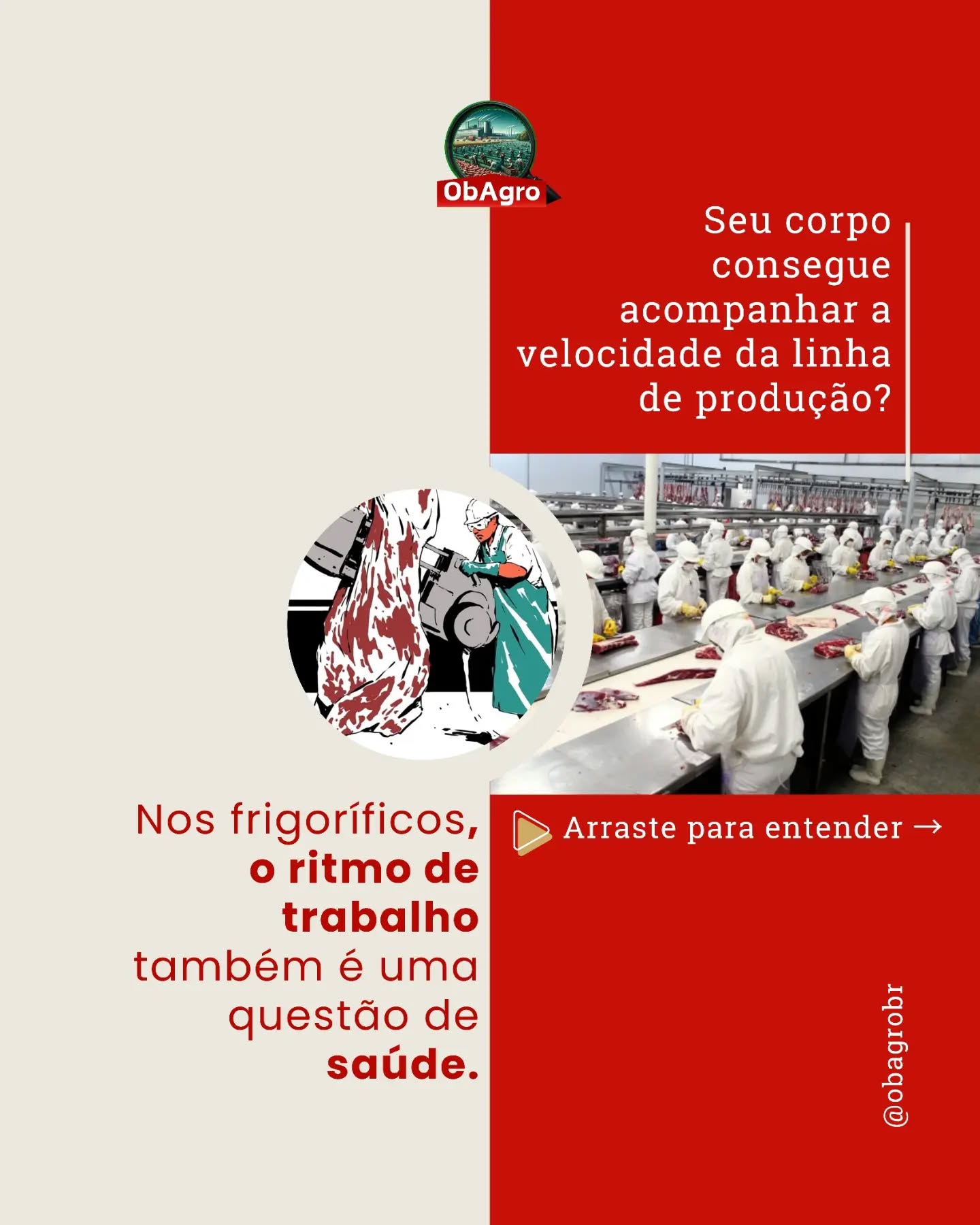 Quanto mais rápido, mais produtivo? Quando olhamos apenas para a produção, talvez a resposta pareça simples.
Quando olhamos para o corpo de quem trabalha, a discussão é outra. Nos frigoríficos, muitas atividades combinam movimentos repetitivos, aplicação de força, posturas mantidas, exposição ao frio e ritmo de trabalho intenso.
Quando essas exigências não são acompanhadas por condições adequadas de recuperação, a sobrecarga física pode contribuir para o desenvolvimento de distúrbios musculoesqueléticos relacionados ao trabalho.
Por isso, prevenção não pode ser resumida ao comportamento individual. Não basta orientar o trabalhador a executar o movimento corretamente ou a “ter cuidado” se a própria organização do trabalho mantém condições que favorecem a sobrecarga. Ritmo, pausas, ergonomia, dimensionamento das equipes e organização das tarefas também fazem parte da prevenção.
A NR-36 estabelece requisitos específicos de segurança e saúde para o trabalho em empresas de abate e processamento de carnes e derivados. Seu princípio é importante para esse debate: os riscos precisam ser identificados, avaliados e controlados pela organização. Isso significa deslocar uma pergunta muito comum:
❌ “O que o trabalhador fez de errado?” para outra muito mais importante para a prevenção:
✅ “O que precisa mudar no trabalho para que esse trabalhador não adoeça?” Produção e saúde não deveriam estar em lados opostos.
📤 Envie para alguém que trabalha no setor.
🔎 Siga @obagrobr para acompanhar pesquisas e informações sobre saúde e trabalho no agronegócio.
#ObAgro #SaúdeDoTrabalhador #Frigoríficos #Ergonomia #NR36 LERDORT SaúdeOcupacional SegurançaDoTrabalho OrganizaçãoDoTrabalho Prevenção Agronegócio