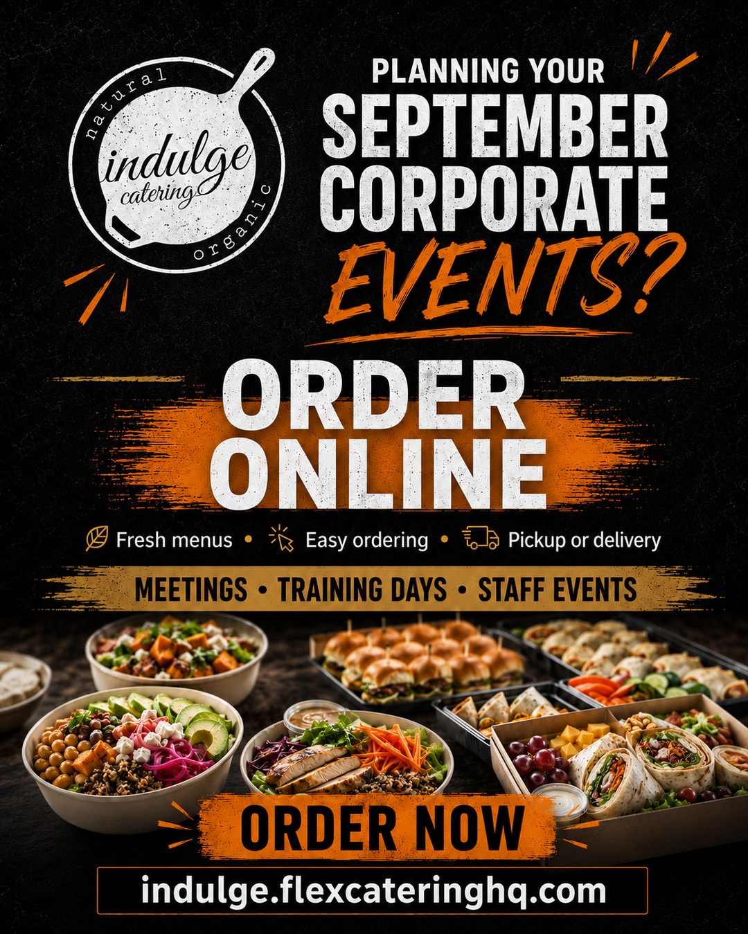 🍂 Planning a September corporate event?
Whether you’re organizing an office lunch, staff meeting, training day, client presentation or team celebration, Indulge makes catering easy with fresh, flavourful options everyone can enjoy.
Choose from individual lunch boxes, fresh salads and power bowls, handhelds, food boxes, buffets, sweet treats and more.
Convenient pickup and delivery options are available. Place your order online and let us take care of the food!
Order now for your September events: indulge.flexcateringhq.com
Advance ordering is recommended to secure your preferred date and delivery time. Online orders require a minimum of 48 hours’ notice.
#IndulgeCatering #CorporateCatering #OfficeCatering #KWCatering #SeptemberEvents