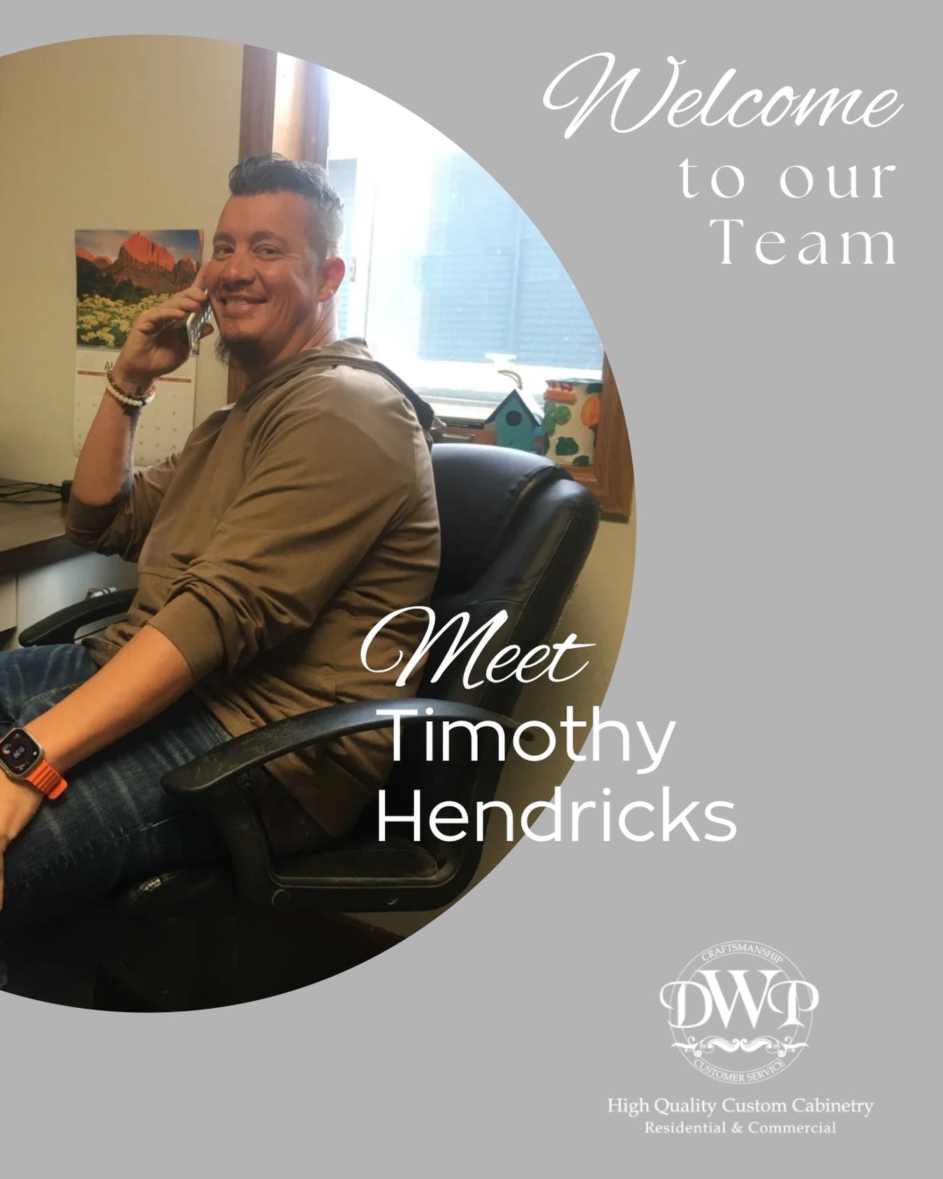 Give a big hello 👋 to our newest team member- Timothy Hendricks. He has a background in commercial construction and will be joining us as Project Manager at DWP.
He will help keep projects organized, moving forward, and running smoothly from start to finish.
We’re happy to have him on board, help us give him a warm welcome!