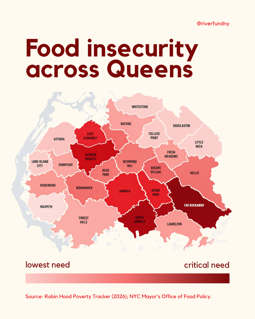 Food insecurity doesn't affect every neighborhood equally.
RIVER FUND proudly serves more than 40 ZIP codes across New York City meeting families and individuals where they are with fresh produce and essentials, benefits assistance, educational support, and pathways toward long-term stability.