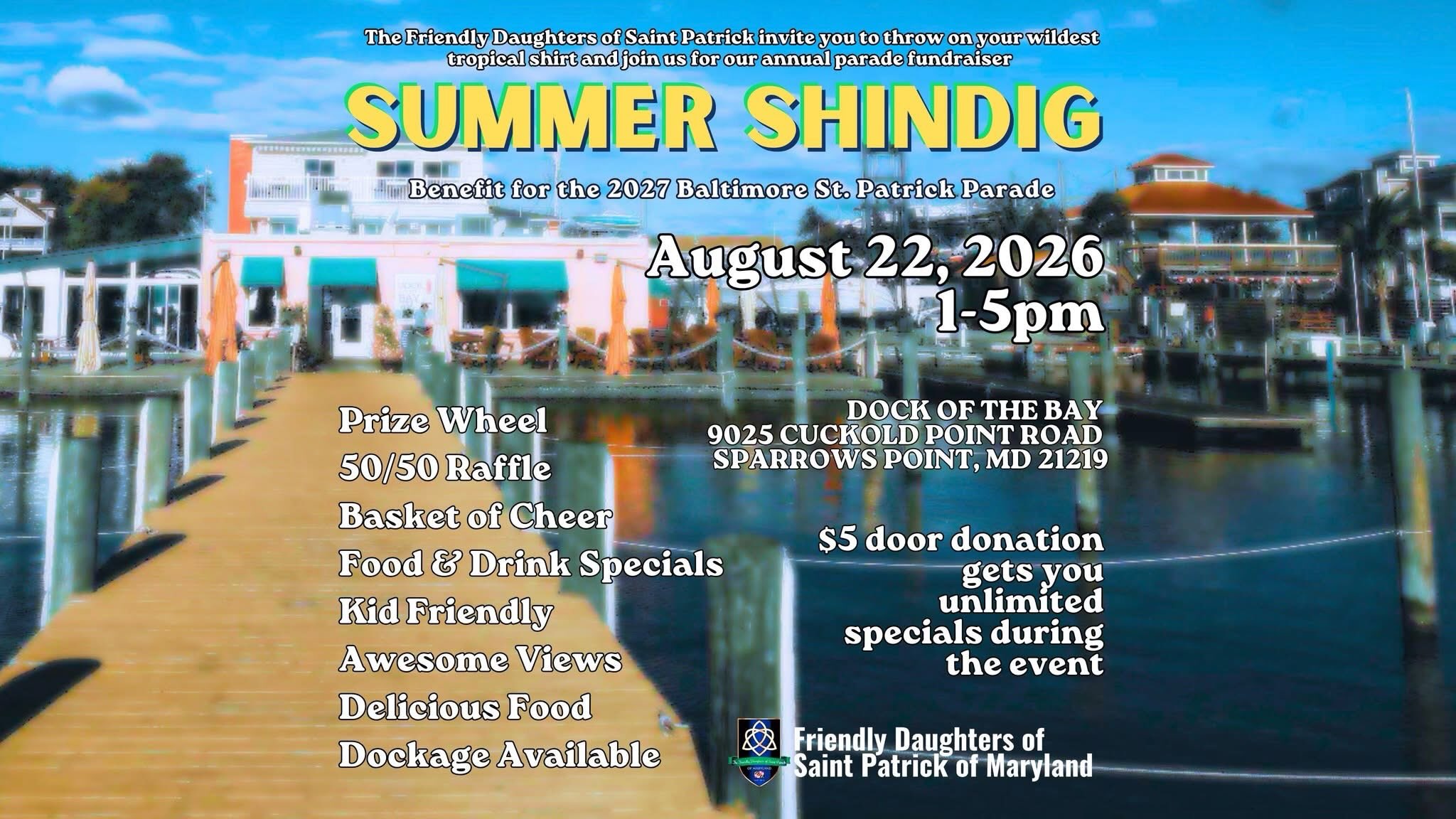 Join us for our annual Summer Shindig to support the 2027 Baltimore St. Patrick’s Day Parade ☘️
Hope to see you there for a day of fun, music, drinks, and food! 🌴☀️