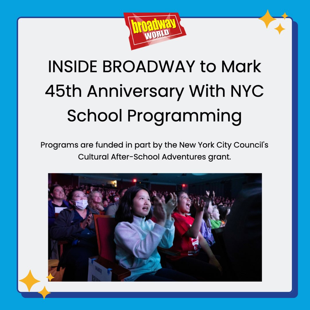 Class is nearly back in session for NYC public school students, and with a new school year comes a fresh lineup of free, fun, and educational arts programming! 🎭🎶
Thank you to the @nyccouncil, @nyculture, and all of the City Council Members who make these programs possible. We look forward to a special full of theater magic, especially as Inside Broadway marks its 45th anniversary. ✨
#artseducation #nycpublicschools #youththeatre #theatreinourschools