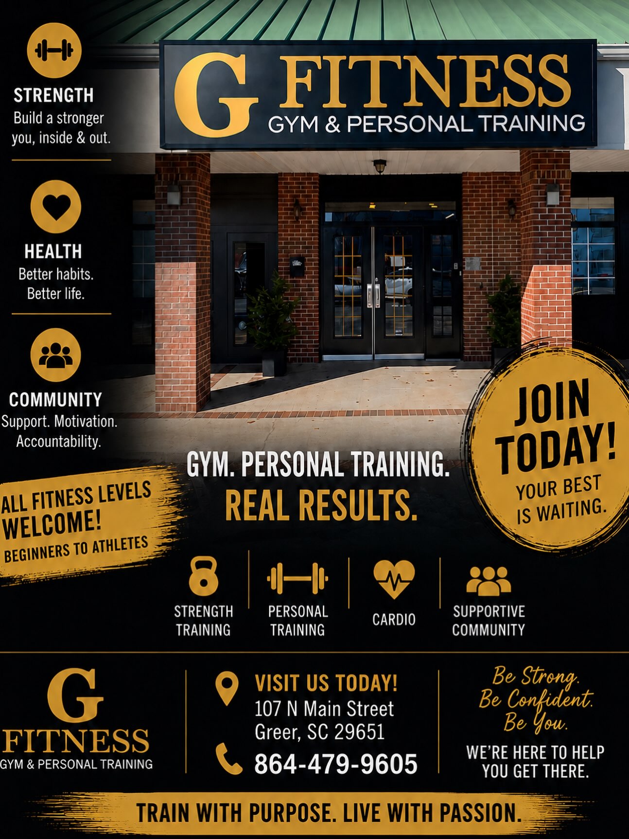 YOU BELONG HERE 💪
Mom. Dad. Grandparent. Teen. Beginner. Athlete. Getting back into fitness. Starting for the first time.
There’s a place for you at G Fitness.
Come as you are. We’ll help you get where you want to go. #gfitness #gfitnessofgreer #greergym #gfitnessfamily