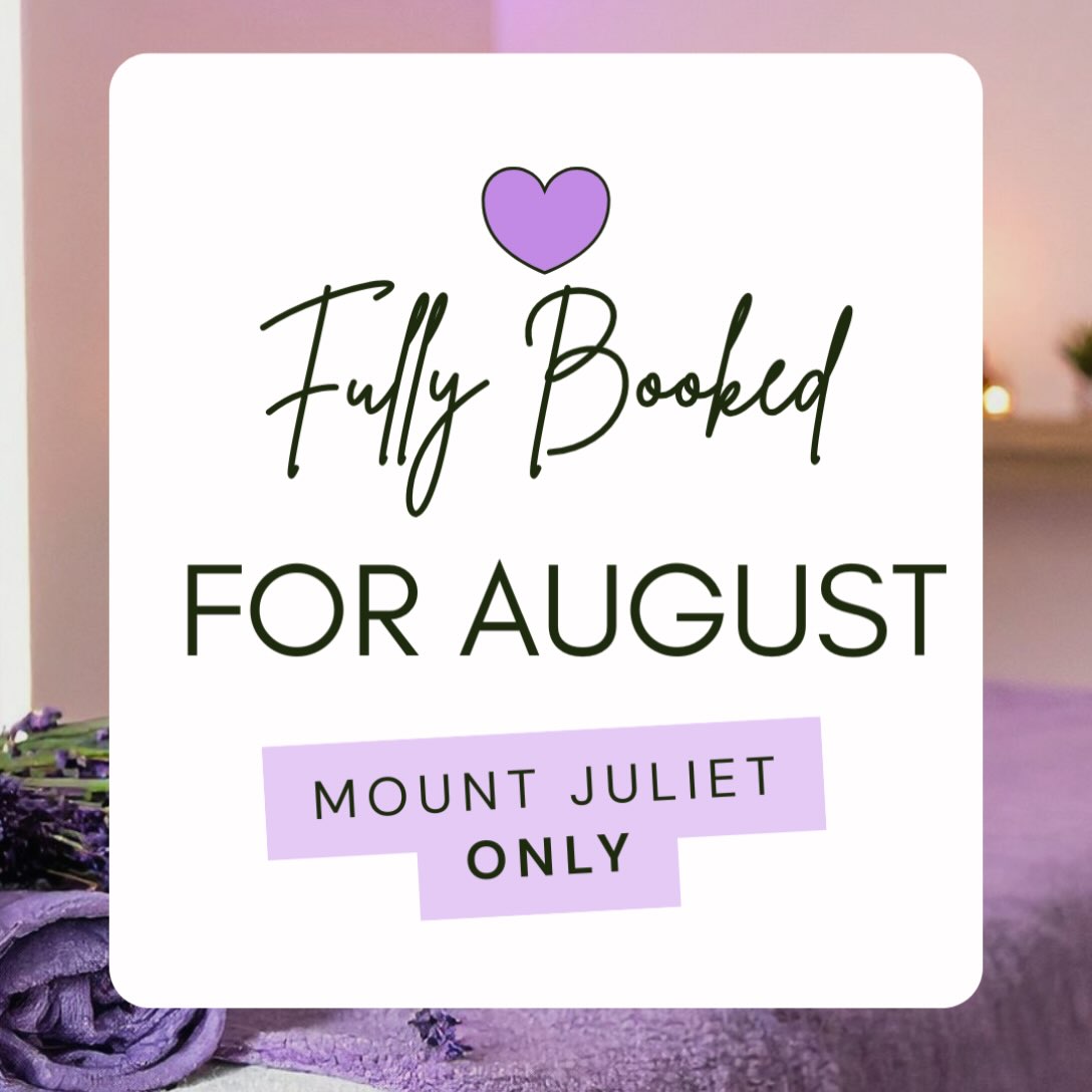 🚨 DON’T WAIT TO BOOK YOUR MASSAGE! 🚨
Y’all are keeping my schedule FULL! 💜
📍 Mount Juliet: August is officially FULLY BOOKED
📍 Franklin: A few August openings remain on Thursdays & Sundays
📅 September: Already ALMOST FULLY BOOKED!
If massage is part of your self-care, prenatal care, or pain-management routine, please don’t wait until you need an appointment to schedule one. My calendar is filling several weeks in advance, and once those spots are gone, they’re gone!
✨ Franklin ladies: Grab one of the remaining August appointments while you can.
✨ Planning for September? Book NOW to secure your preferred day and time.
And if you already know you’ll need regular massage, consider booking your next few appointments ahead of time. 💆🏽♀️💜
Thank you for continuing to keep my hands and my schedule busy! 🥰
#ServicesByKim #MountJulietMassage #FranklinMassage #NashvilleMassage #PrenatalMassage WomensWellness MassageTherapy SelfCare