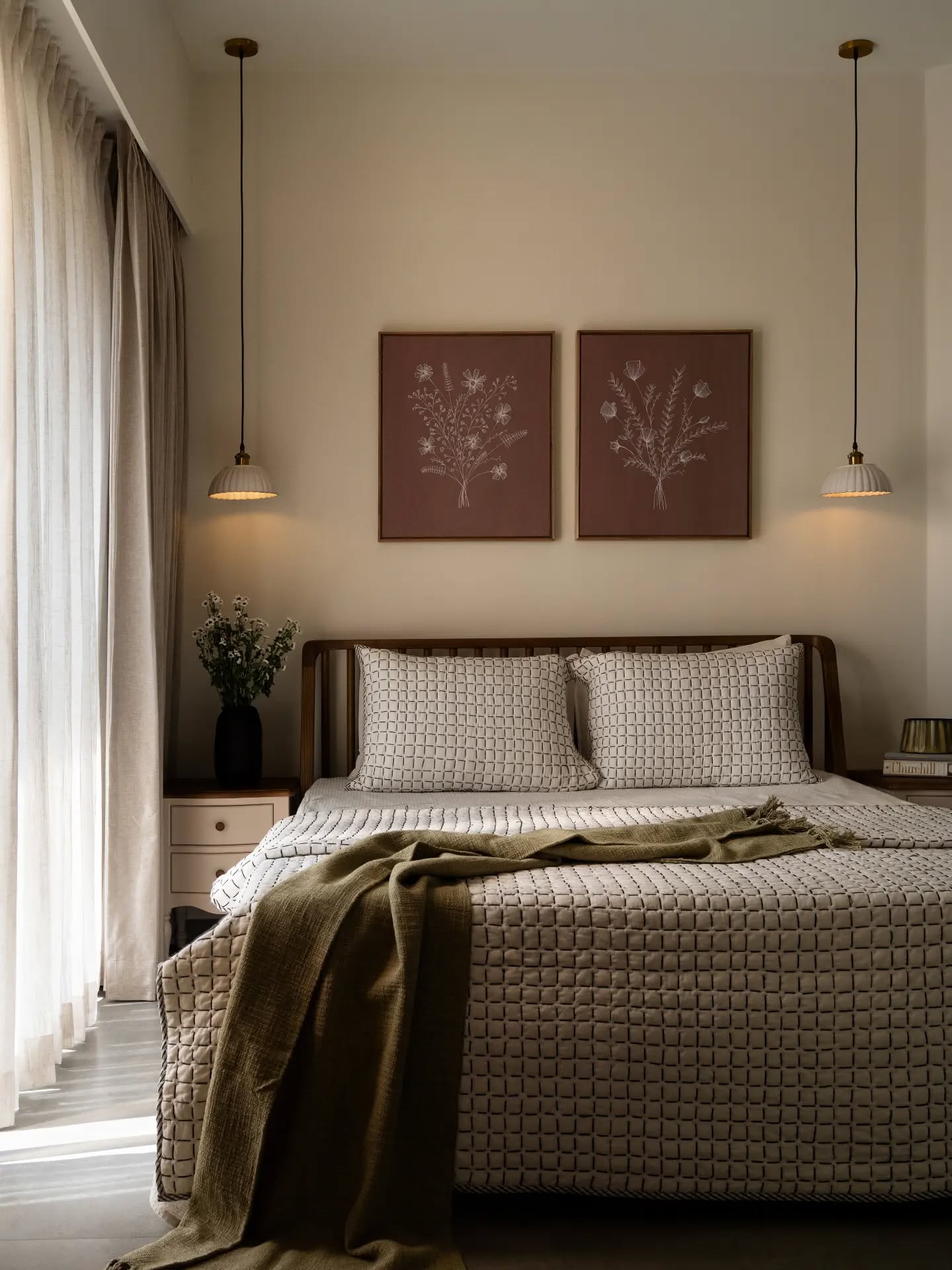 A bedroom where texture takes centre stage. From the woven layers of the bedding to the warm wooden frame, soft pendant lighting and carefully placed accents, every element adds depth while keeping the atmosphere calm and inviting.
Architect: @designnarrative.in
Decor: @foundobjects.in
Photography: @nathanphotos.in
Luxury furniture, handcrafted furniture, premium wood finishes, bespoke furniture, designer furniture, contemporary interiors, custom furniture, wooden craftsmanship, timeless design, elegant living, home interiors, The Lofts