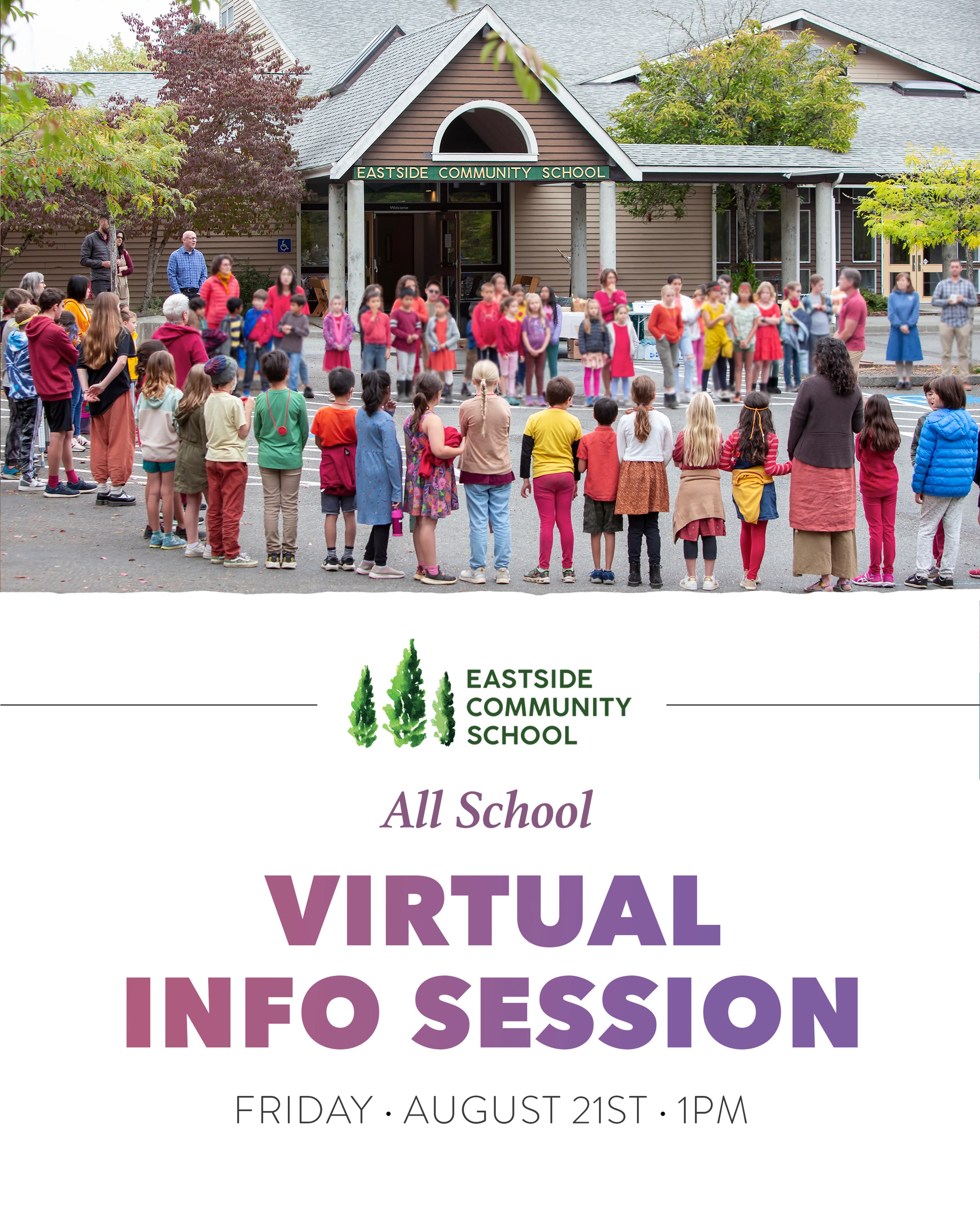 ✨Join us for our All-School Virtual Information Session, and have your questions answered by members of the ECS community and faculty. Whether you’re just beginning your search or already picturing your child here, we can't wait to connect and show you what our school is all about.✨
📅 Friday August 21st, 2026
⏰ 1:00 pm PST
💻 Virtually
Who Should Attend? Parents exploring Eastside Community School for their child at any grade level are invited to join us.
👉Use link in bio to RSVP
#ECS #eastsidecommunityschool #waldorf #privateschool #openhouse