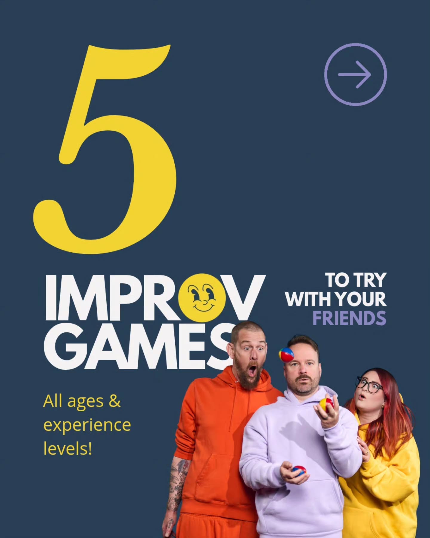 Save this post for later if you’re looking for a few improv games to play with your friends!
Whether you’re a seasoned improviser or have never tried improv before, these are easy to jump into and fun to play together.
Swipe through for 5 of our favourites, then tell us: what improv game would you add to your favs list?
And if you want to play with us, our next drop-in class season starts September 21 👀
Want to watch n' laugh? Improv Comedy Nights start September 17!
www.improvtheatre.com
#ImprovComedy #ImprovGames #ImprovTheatre #MapleRidge #VancouverComedy
