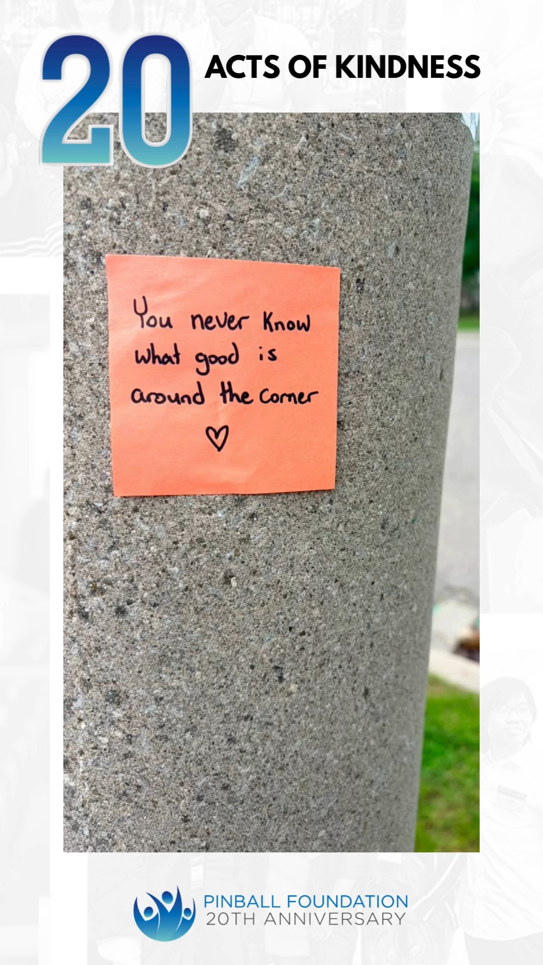 Sometimes, a few kind words are all it takes to brighten someone's day.
We're celebrating 20 years of the Pinball Foundation with #20ActsofKindness, and our team left words of encouragement and positive affirmations in public spaces for others to find.
Kindness doesn't have to be complicated. Sometimes, it can fit on a sticky note. 💙
How are you spreading kindness in your community?