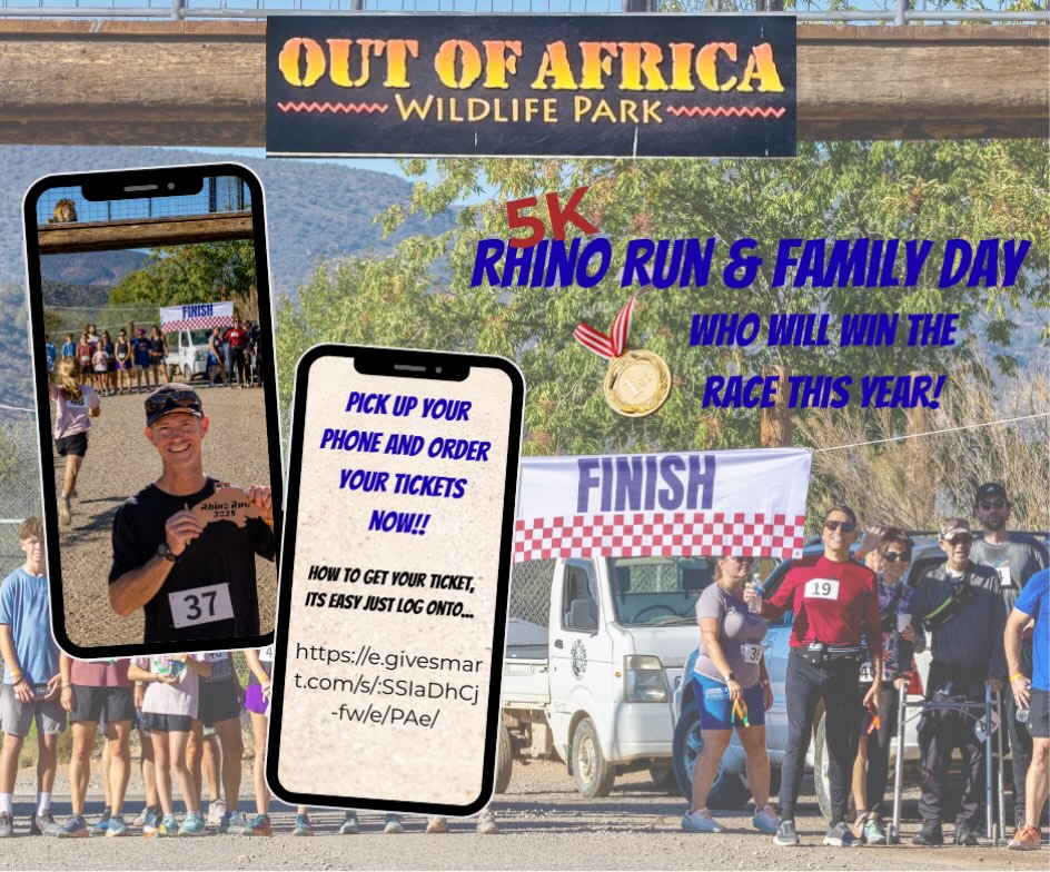 Bring the whole family for an unforgettable day of adventure at Out of Africa’s 5K Rhino Run & Family Day on September 26, 2026!
Run or walk through the park surrounded by incredible wildlife, then stay for a full day of fun—including kids’ activities, a silent auction, raffles, live music, local vendors, delicious food trucks, and more.
Purchase your tickets today:
https://e.givesmart.com/s/:SSIaDhCj-fw/e/PAe/
Join us for one amazing day supporting Helping Rhinos and Out of Africa Wildlife Park & Sanctuary!
#outofafricawildlifepark #outofafricawildlifeparkandsanctuary #5krhinorun #rhinorun #event