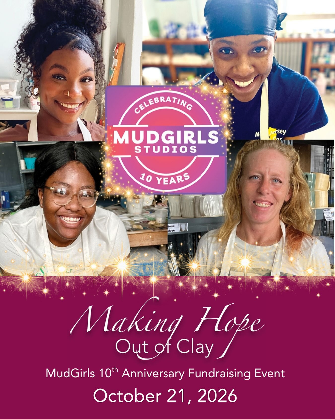 Join us on October 21st at 5:30 PM for Making Hope Out of Clay, an evening celebrating 10 years of the women, artistry, and community of MudGirls Studios.
We hope youāll gather with us to celebrate the remarkable stories of our MudGirls Women, appetizers, drinks, music and one-of-a-kind exclusive MudGirls pieces made just for this evening!
As we begin our second decade in our new Atlantic City studio, your support will help expand our job training, educational programs, and creative opportunities for women in our community.
Help shape the next chapter of MudGirls! Go to
https://www.zeffy.com/en-US/ticketing/making-hope-out-of-clay-mudgirls-event
- or visit the link in our bio to get your tickets today! šļø
#mudgirlsstudios #atlanticcity #nonprofit #womensupportingwomen #supportlocal