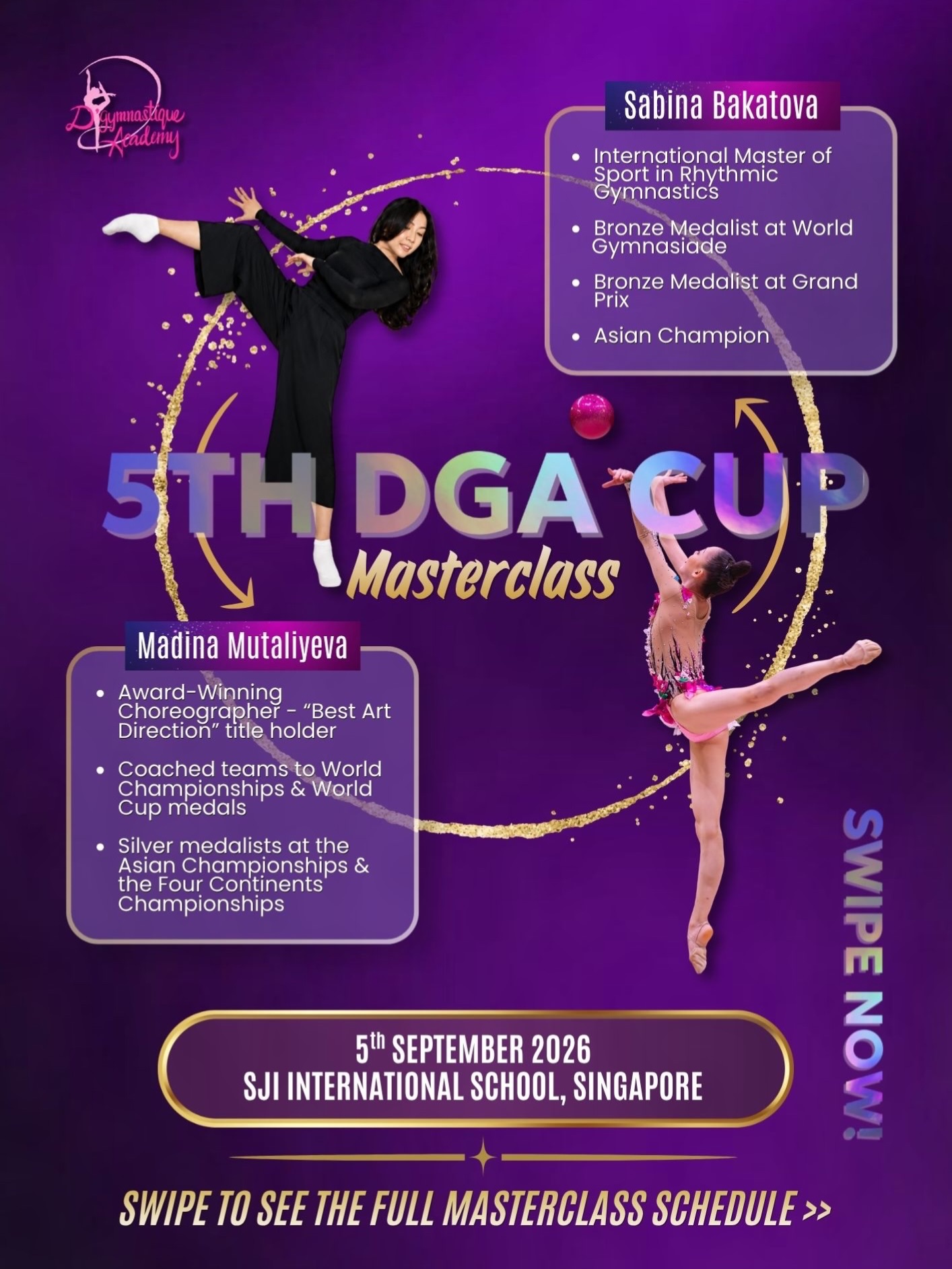 ๐คธ RG & AGG MASTERCLASS ๐คธ
An Exclusive Training Opportunity with Two World-Class Coaches!
Weโre excited to invite all gymnasts to a special Masterclass designed to sharpen technique, build strength, and take their skills to the next level โ guided by two outstanding coaches in one unmissable session!
๐
Date: Saturday, 5 September
๐ Time: 5:15pm โ 6:45pm (1.5 hours)
โก๏ธ Swipe to see Event Schedule
REGISTRATION LINK ๐ dgacup2026.netlify.app/masterclass
Donโt miss this rare opportunity to train with two incredible masterclass presenters โ secure your spot today!๐
*Limited slots available - register early to avoid disappointment!
