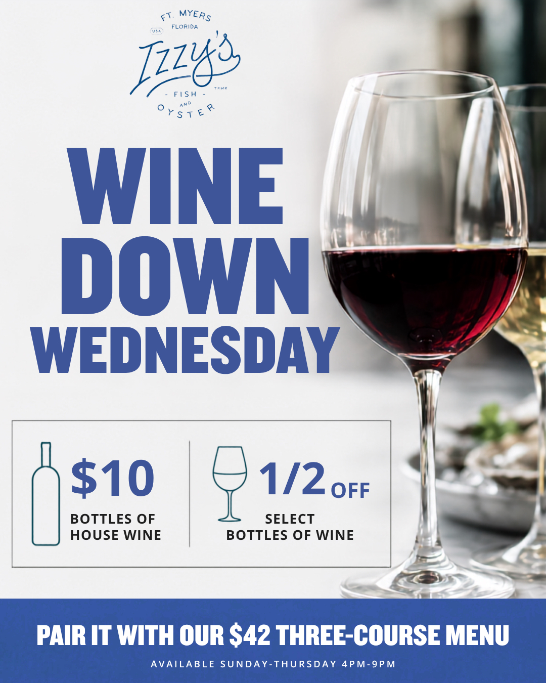 Wine down your Wednesday. 🍷✨ $10 house wine bottles, ½ off select bottles + our $42 three-course dinner. Cheers to midweek plans! 🥂