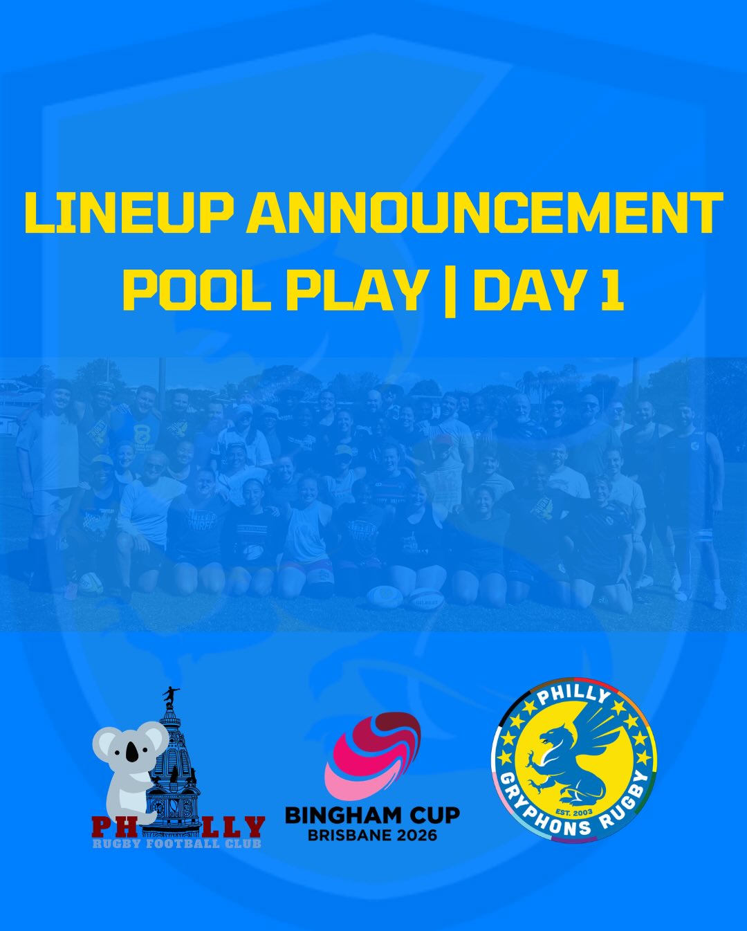 Gryphons are sooooo up
Team lineups for today’s pool play
Catch us tearin it up at North Brisbane Rugby Club 😈