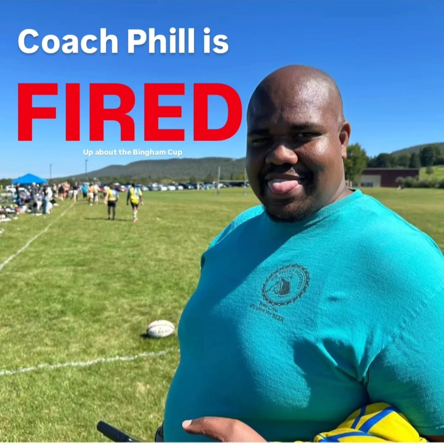It is almost time for action at the Bingham Cup and we hope that all of you are as FIRED (up) as Coach Phill! Good luck and let's gooooooooo Gryphons! #Rugby #Pride #GrowTheGame