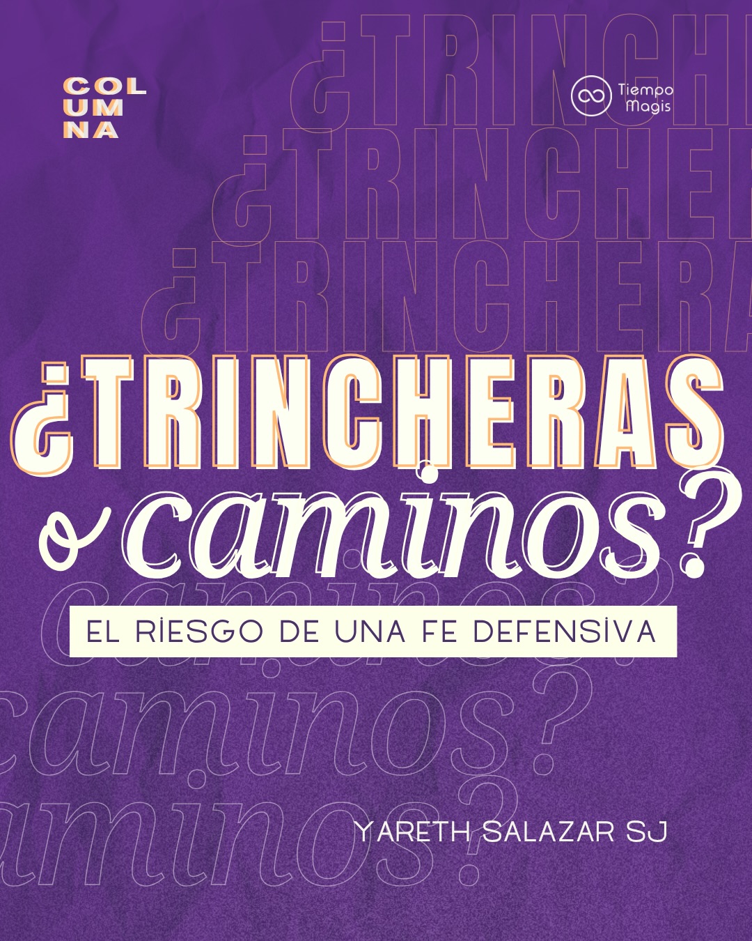 ¿Trincheras o caminos? 👣
“El futuro con sentido no se construye desde la trinchera, eso es para las guerras.”
En esta nueva columna, Yareth Salazar SJ @ysalazarsj reflexiona sobre el futuro de la fe y el desafío de no convertir nuestras diferencias en trincheras.
La invitación es a discernir juntos, acoger lo nuevo y reconocer que el Espíritu Santo sigue abriendo caminos.
👉🏼 Lee la columna completa en www.tiempomagis.com o en el link de nuestro perfil