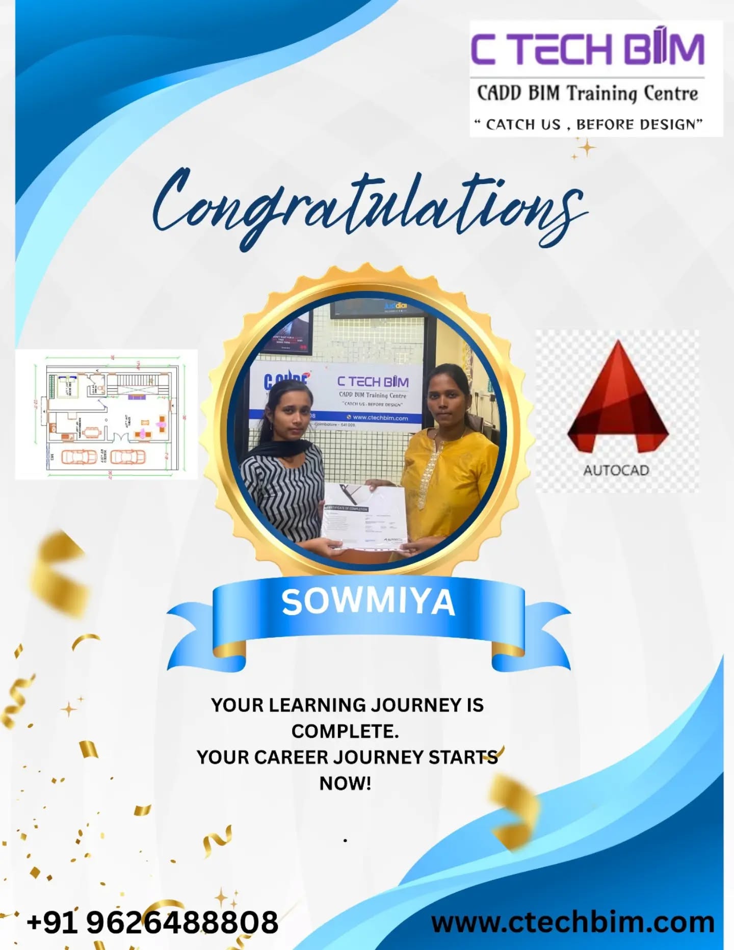๐ Congratulations, Sowmiya! ๐
We are proud to celebrate your successful completion of the AutoCAD Course at C TECH BIM Training Centre. ๐
Your dedication, hard work, and commitment to learning have led you to this achievement. Wishing you continued success in your career! ๐
๐ก Upgrade your skills with industry-leading CAD & BIM training.
๐ Coimbatore
๐ +91 9626488808
๐ www.ctechbim.com
#CTechBIM #AutoCAD #StudentSuccess #Congratulations #CADTraining
