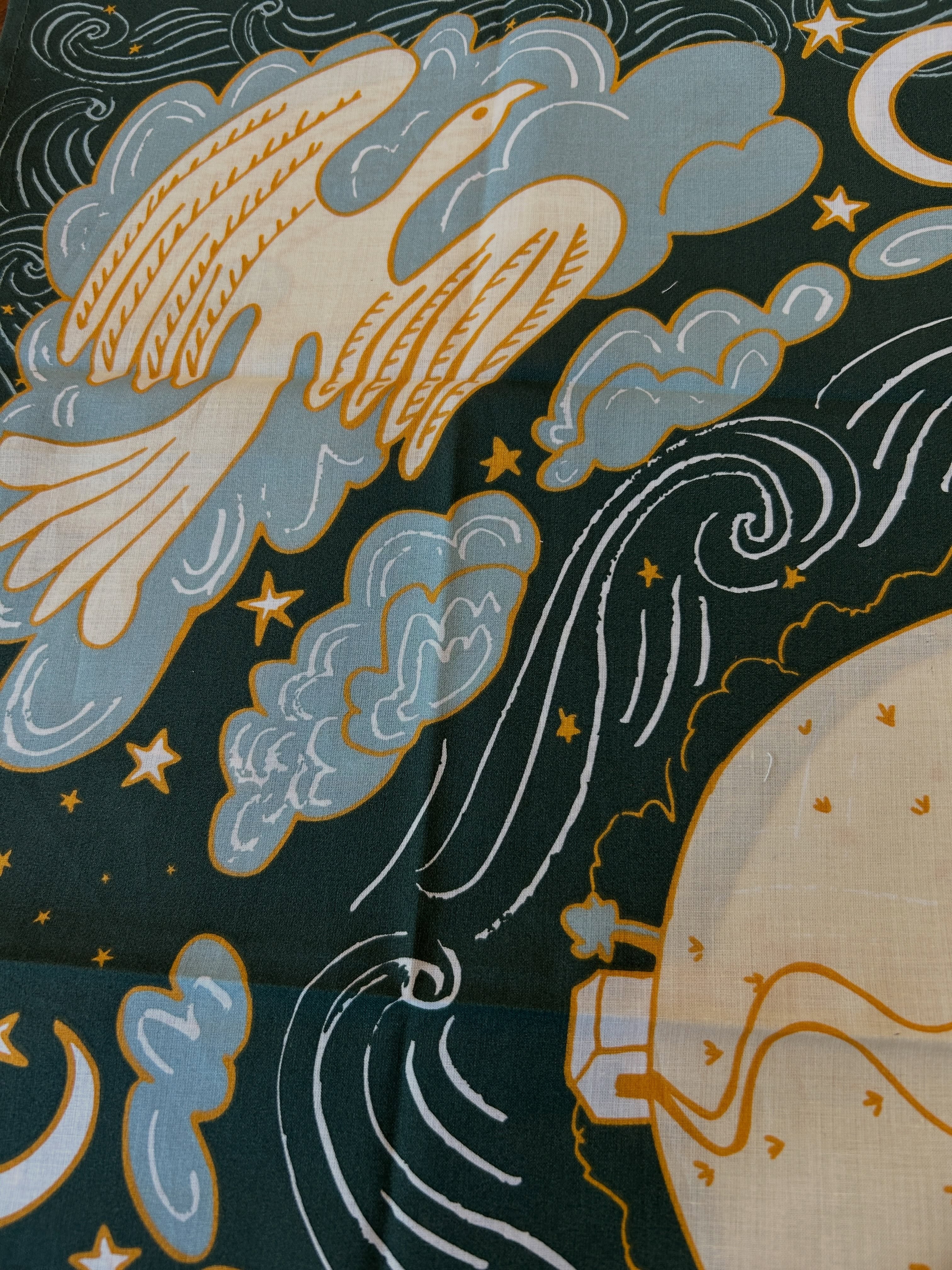 We got in some beautiful new @handker_bandanas, and this is my favorite. Look at that little house! So sweet. I am very much a bandana around the neck for fashion person - how do you use yours?