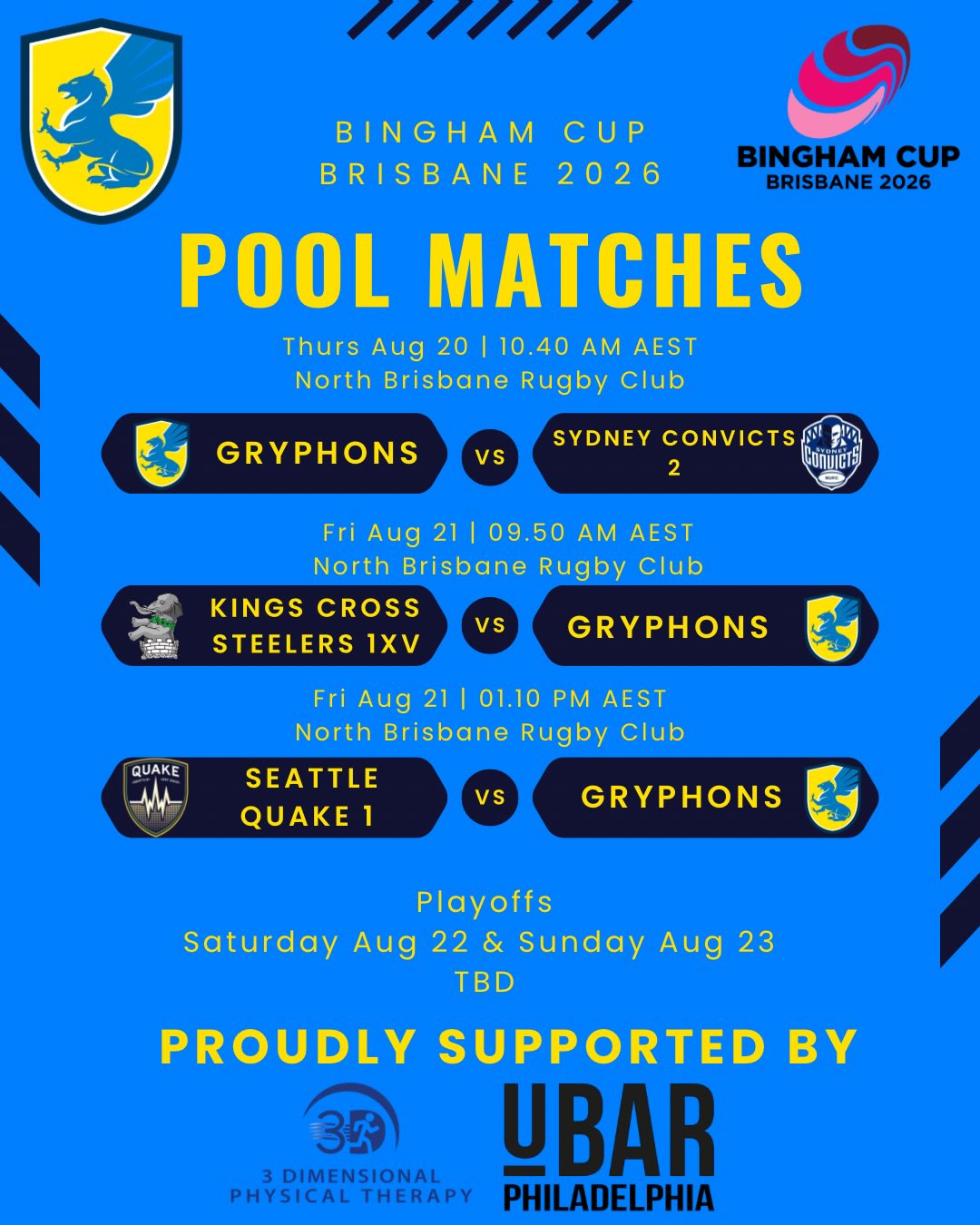 SCHEDULE DROP
For the first time, TWO Gryphons teams will be looking to return to the city of brotherly love with some hardware 🏆
Stay tuned for updates throughout the week!
Thank you to all those who have helped get us here!
Up the gryphons!