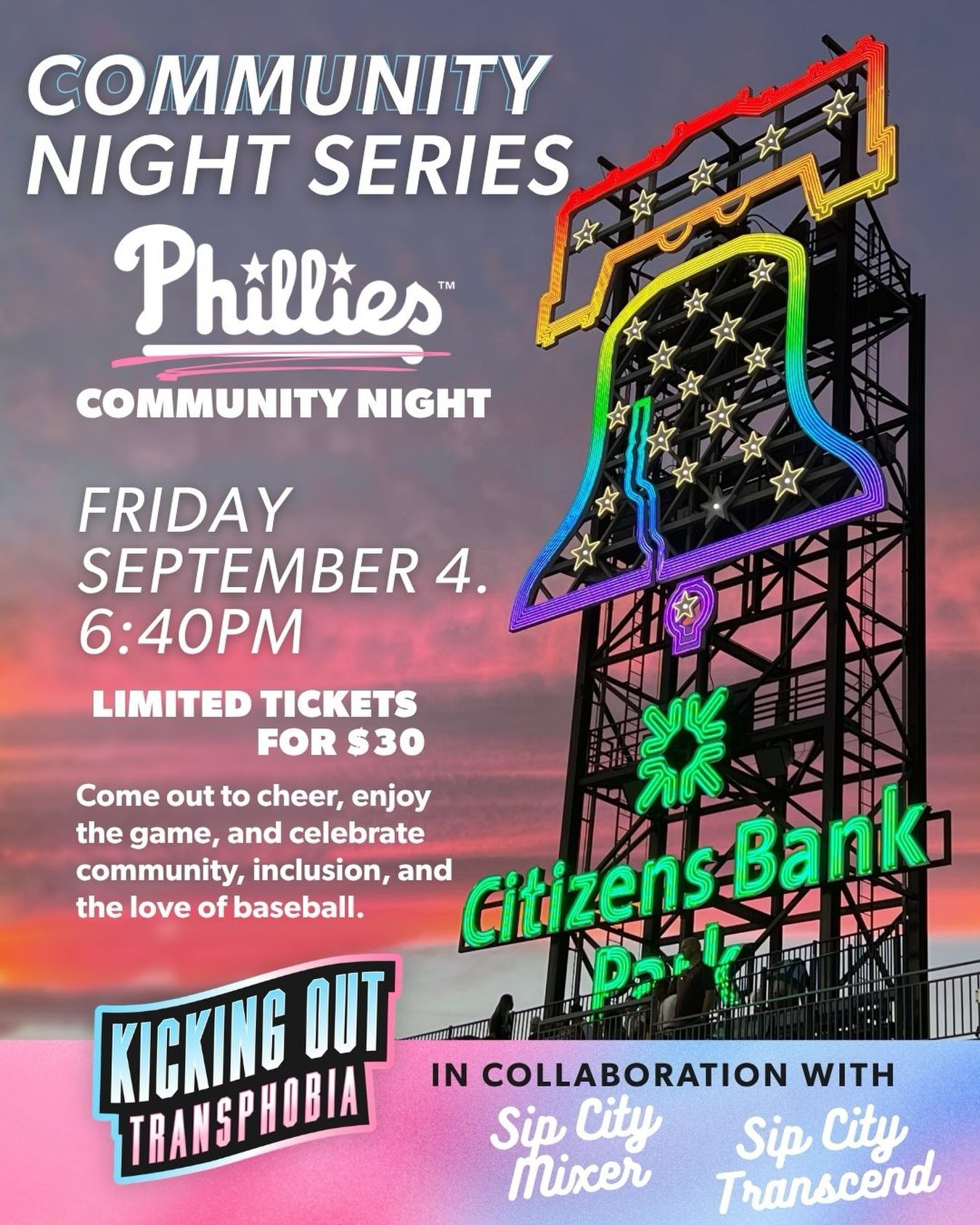 COMMUNITY NIGHT SERIES ⚽️⚾️🏳️🌈
Philadelphia’s queer community LOVES sports—and we love building community even more! 💙
Join us in partnership with @sipcitymixer @sipcitytranscend for our Community Night Series, bringing queer people, friends, families, and allies together to enjoy Philly sports, make new connections, and cheer together! 🫶
⚾️ PHILLIES COMMUNITY NIGHT
📅 Friday, September 4
⏰ 6:00 PM
📍 Citizens Bank Park
⚾️ Phillies vs. Atlanta Braves
🎟️ $30 Tickets
⚽️ PHILADELPHIA UNION COMMUNITY NIGHT
🌈 PRIDE NIGHT
Let’s head to Subaru Park and join the Union for Pride Night! 🌈⚽️
📅 Saturday, October 10
⏰ 7:00 PM
📍 Subaru Park
⚽️ Philadelphia Union vs. Real Salt Lake
Whether you’re a lifelong sports fan or just looking for a fun night out with the community, come join us!
Trans people exist and they belong in sports 🏳️🌈⚽️⚾️
#queersports #phillypride #phillysports #transrights #transgender