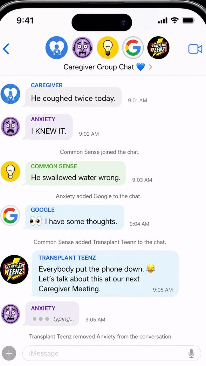 Because caregivers need a group chat too. #transplantteenz #caregiver #healthrivelaunch #seewhatspossible #pediatrictransplant