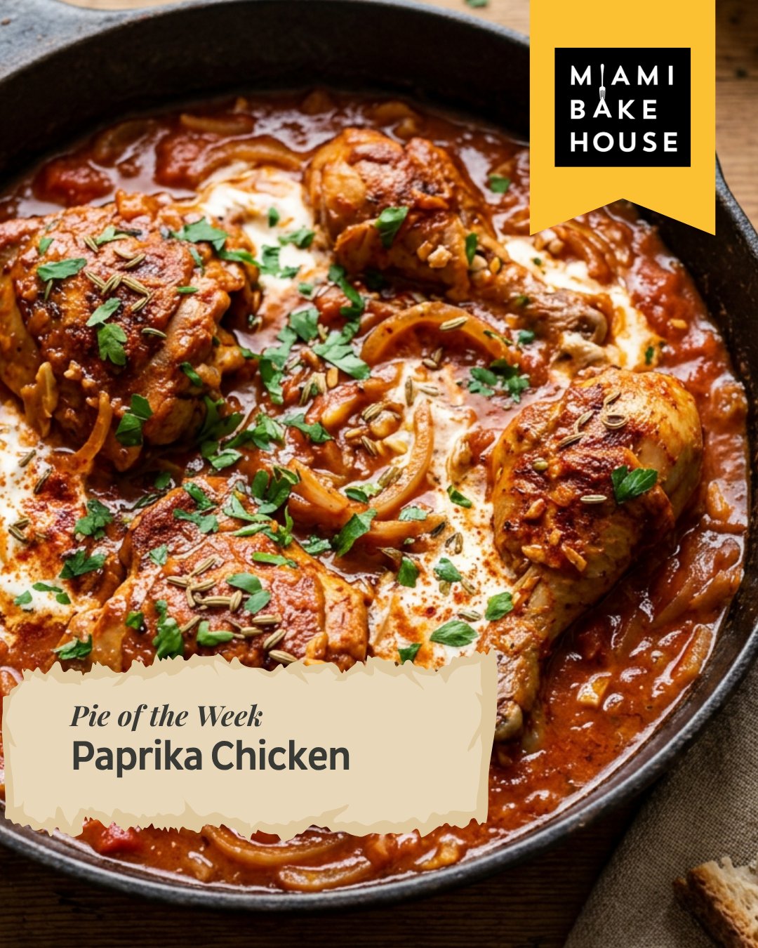 This week's pie of the week is inspired by the rustic comfort of European paprika-spiced cooking, rich with warmth and gentle, creamy depth.
Our Paprika Chicken Pie is rich, comforting and bursting with flavour! Made with juicy chicken pieces simmered with sliced onions, garlic, sweet paprika and fennel seeds, then slow-cooked with fresh tomatoes and savoury chicken stock. A swirl of light sour cream adds a gentle creaminess, while fresh parsley lifts the dish with a herby finish. Delicately wrapped in our signature flaky puff pastry.
Hurry down to your local Miami Bakehouse before Monday the 31st of August to get your hands on the Paprika Chicken Pie today.
https://www.miamibakehouse.com.au/pies
#Pieoftheweek #Miamibakehouse #Awardwinningbakery #Awardwinningpies #Bakingthingsbetter #Handmadepastry #Paprikachickenpie
