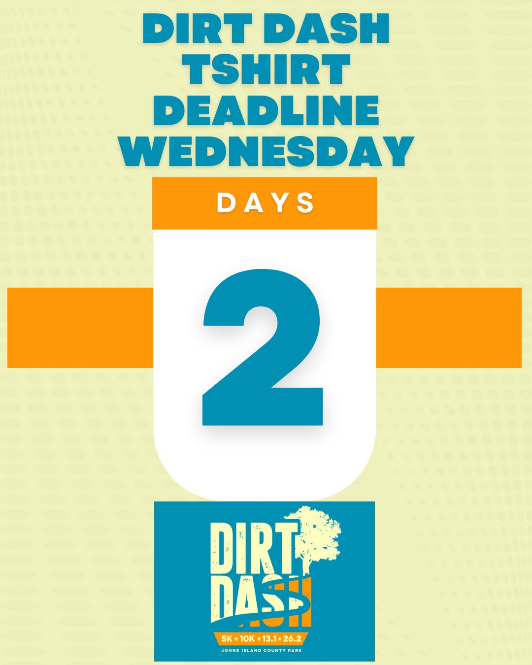 There are just TWO days left to register for Dirt Dash and guarantee your race t-shirt!!!
We're down to the last 60 some spots and that means 60 some runners are going to be sad they didn't get a shirt😢 and they'll also be emailing me asking me if they can still get a shirt 😝
Help us spread the word---share this post, send it to your friends, tag your friends in the comments! Let's get everyone signed up by Wednesday so there's no sad runners and so I don't have to spend Thursday replying to the same 60 emails 😂
Dirt Dash
September 12, 2026
5k/10k/half marathon/marathon
Johns Island County Park
7 hour cutoff for all distances 💥
Register with the link in our bio or search The Dirt Dash on ultrasignup.com
#palmettoultras #lowcountrytrailrunners #charlestonrunning #trailrunninglife #dirtdashrace