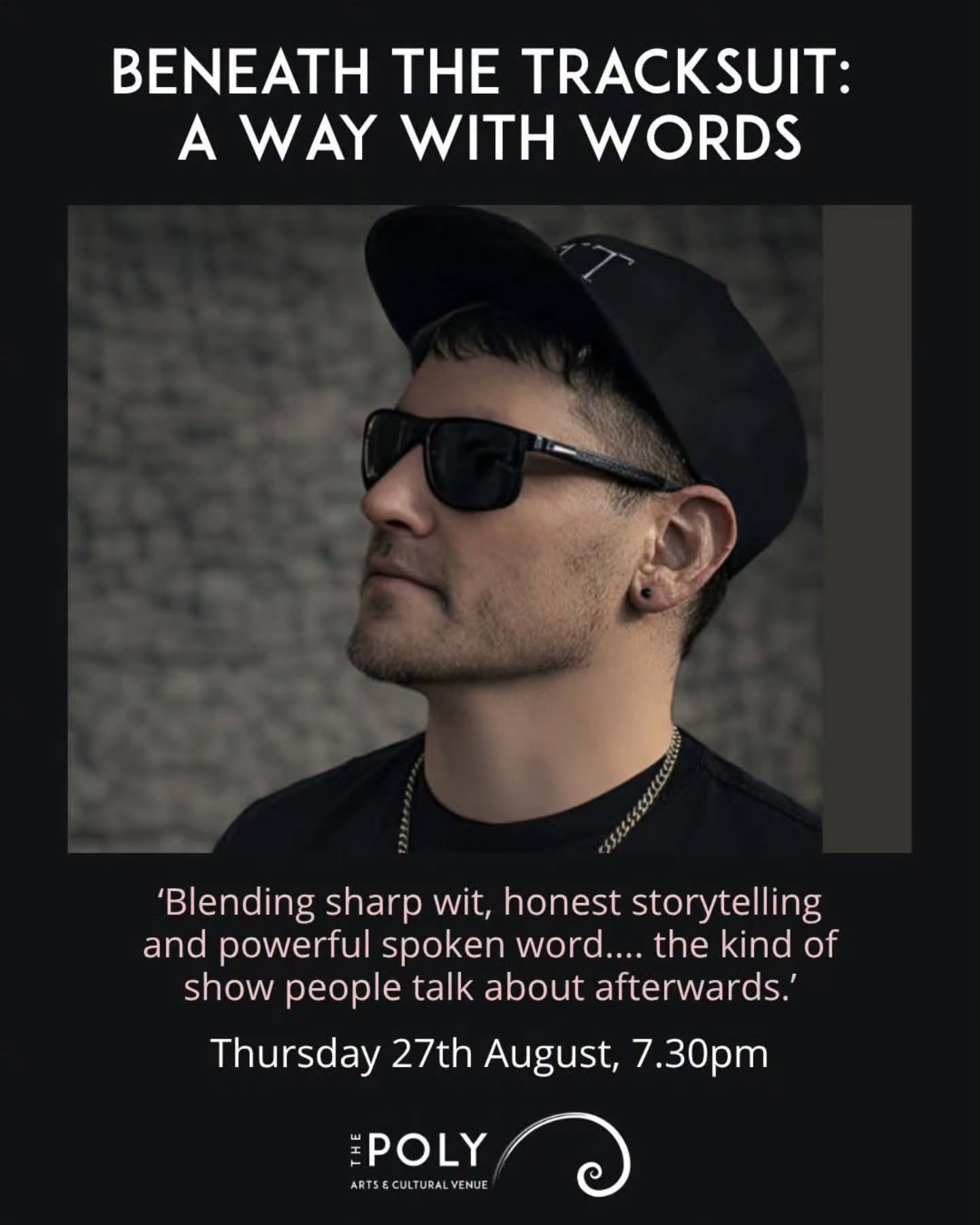 🗣️ BENEATH THE TRACKSUIT: A WAY WITH WORDS
📅 Thursday 27th August, 7.30pm
This is more than a poetry show, it’s an experience built from real life, real battles and the humour that gets us through both.
Funny, thought-provoking and deeply human, the show explores mental health, identity, living with MS, fatherhood and the everyday moments we don’t usually stop to talk about, from internal struggles to how weird ordering a coffee had become, from. From the kids being nuts to being a poet which didn't like poetry. It moves effortlessly between laugh-out-loud honesty and quieter, reflective moments that hit close to home without ever feeling heavy.
Performed by Robert Gillett - poet, author, speaker and MS and mental health advocate. Age Guidance: 14+
🖥️ Book online https://buff.ly/DJWRyte
📞 01326 319461
#polyfalmouth #storytelling #poetry