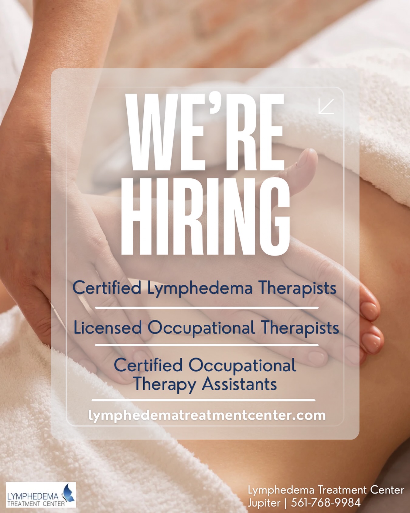 We’re growing our team! 💙
Lymphedema Treatment Center is looking for passionate, patient-focused professionals who are ready to make a meaningful difference in the lives of our patients.
We’re currently hiring:
• Certified Lymphedema Therapists
• Licensed Occupational Therapists
• Certified Occupational Therapy Assistants
If you’re passionate about providing compassionate, specialized care and would like to be part of a supportive team, we’d love to hear from you.
📍 Jupiter, Florida
📞 561-768-9984
🌐 lymphedematreatmentcenter.com
Please share with someone who may be a great fit for our team!
#NowHiring #LymphedemaTherapist #OccupationalTherapy #COTA #HealthcareJobs