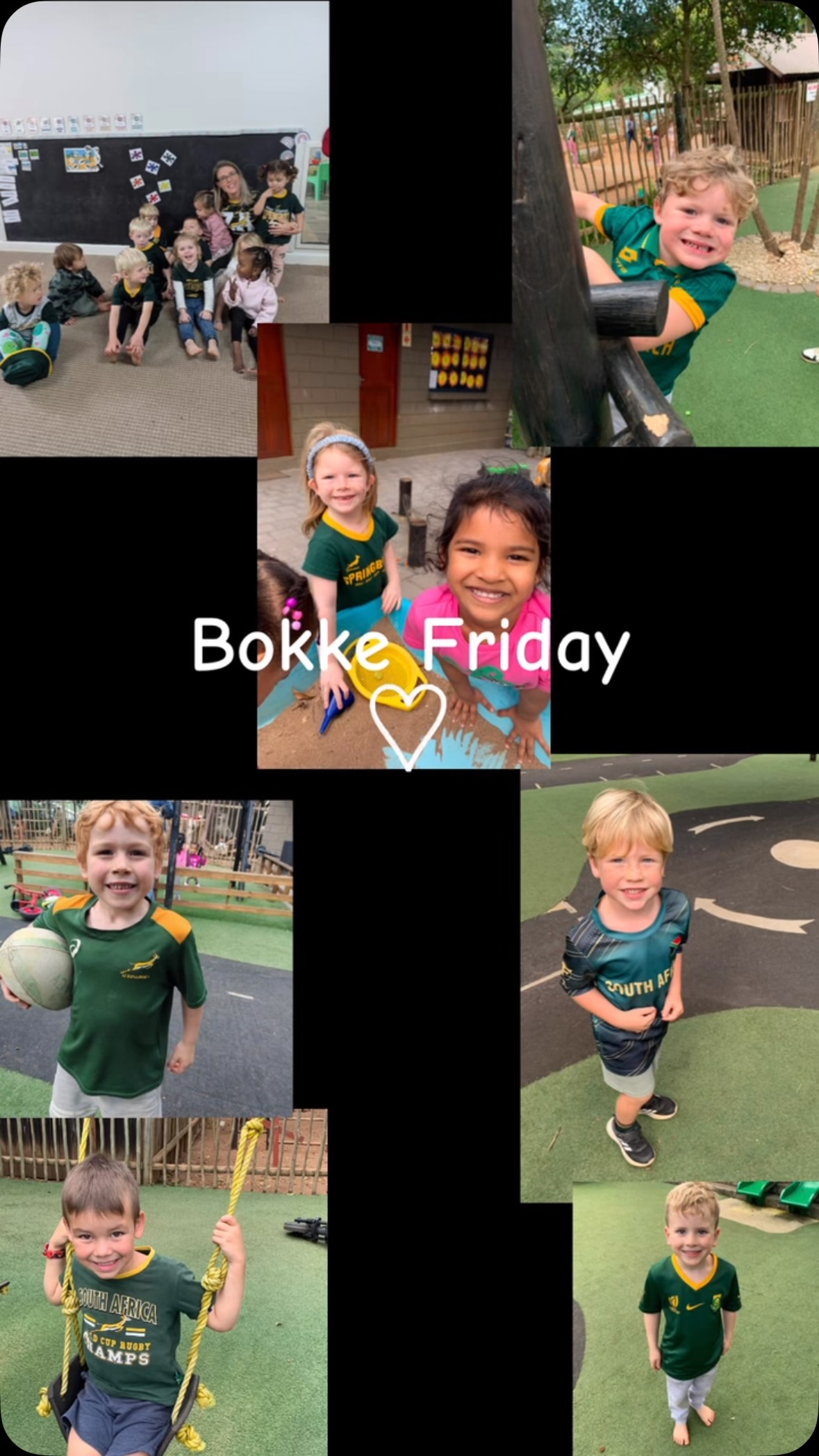 🇿🇦💚💛 BOKKE FRIDAY! 🏉✨
Our little Village Kidz are getting into the Bokke spirit! 🇿🇦🏉
Green and gold, big smiles and lots of little cheers! 💚💛🥳
Who knows… we might just have some future Springboks in the making! 👶🏉⭐
Today is all about having fun, showing our South African pride and cheering on our boys! 🇿🇦
GO BOKKE! 💚💛🏉
#VillageKidz #EdenVillage #SaltRock #LoveNorthCoast #GOBOKKE