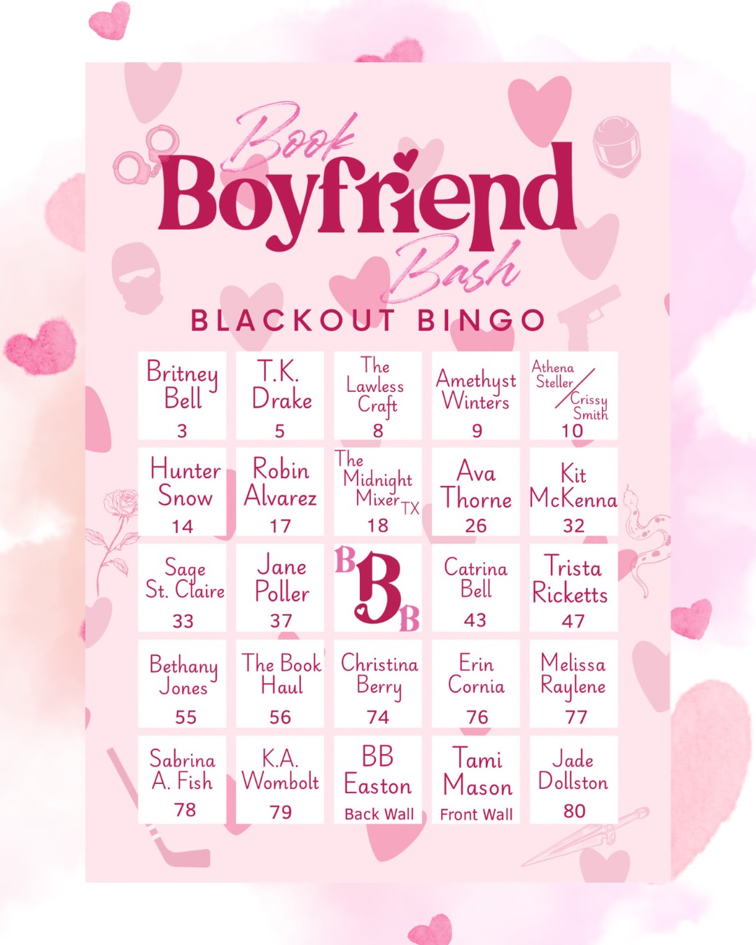 Are you ready for Book Boyfriend Bash NEXT WEEKEND?!
Do you like bookish goodies? I’m talking art prints, and bookmarks, and stickers, oh my! 🫦
Join our bingo bash on the day of the signing! Details are on the rules page 🖤 We can’t wait to see you all in Midland!