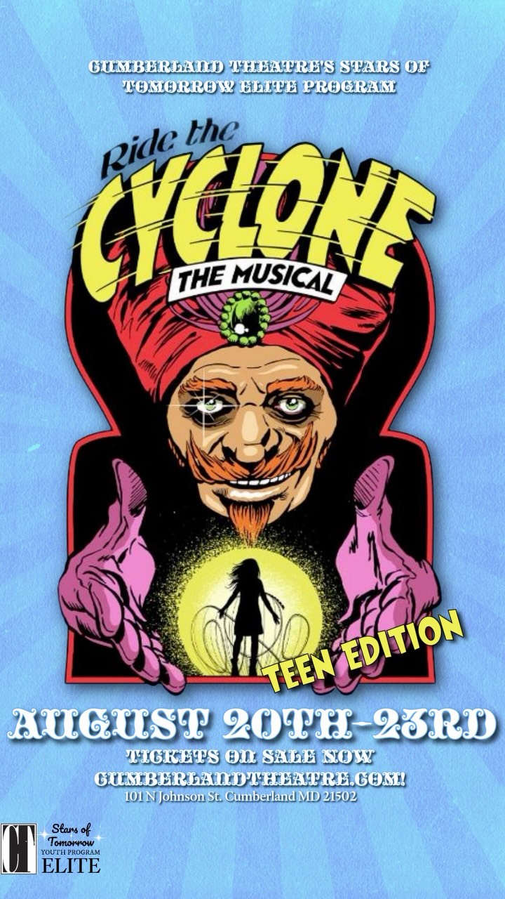 Hard work is paying off as we move into our opening night for Cumberland Theatre's Stars of Tomorrow Elite Program's production of Ride The Cyclone!
After weeks of preparation and lots of fun, tonight at 7pm witness what happens when 9 students take a ride on a rollercoaster that will change the trajectory of their entire life... and possibly what comes after!
This show, while spooky, is fun for audiences of all ages and walks of life. Tickets for tonight's opening performance and the remaining performances can be purchased at CumberlandTheatre.com!
So grab your tickets for Ride The Cyclone! After all... It's Just A Ride!
#RideTheCyclone #LiveTheatre #Theatre #DMVtheatre marylandtheatre