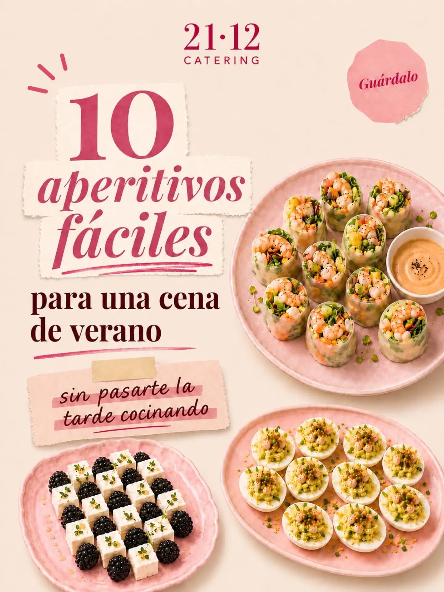 Hay días en los que apetece cenar rico… pero cero ganas de pasarse la tarde cocinando 😅☀️
Y creo que en verano esto nos pasa a todos: quieres montar algo bonito, que haya variedad, que parezca que te lo has currado muchísimo… pero sin encender 14 fuegos ni acabar recogiendo la cocina a las doce de la noche 😂
Así que he reunido 10 aperitivos fáciles para una cena de verano que funcionan genial para una cena de picoteo, para recibir amigos o para improvisar algo especial en casa 🍽️✨
Hay opciones fresquitas, otras más cremosas, alguna para preparar con antelación y varias que quedan preciosas directamente en el centro de la mesa 💗
Entre ellas:
🦐 rollitos de arroz con gambón
🥑 ceviche de berberechos y aguacate
🍆 rollitos de berenjena con cuscús de coliflor
🥚 huevos rellenos de aguacate y langostinos
🍇 feta con moras
🥬 tacos de cogollos
🥩 tataki de ternera con ponzu
🧀 brie relleno de trufa
🥒 calabacín con parmesano y nueces
🎃 quiche de calabaza, cebolla morada y feta
Lo mejor es que no necesitas hacerlos todos. El truco para montar una cena de picoteo que funcione es elegir 3 o 4, mezclar algo fresco + algo cremoso + algo más contundente… y disfrutar tú también de la cena 🥂
Porque una cosa tengo clarísima después de montar muchas mesas: si tú sigues cocinando mientras los demás ya están tomando algo… el plan estaba mal organizado 😂
📌 Guarda este carrusel para tu próxima cena de verano porque te va a solucionar más de una.
Y ahora dime: ¿cuál pondrías sí o sí en tu mesa? 👀💕
#AperitivosDeVerano #CenaDePicoteo #RecetasFáciles