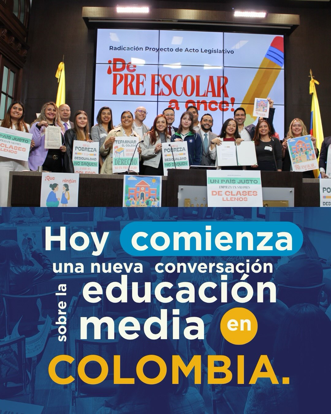 ¿Qué cambiaría si todos los jóvenes en Colombia tuvieran la oportunidad de llegar hasta el final del colegio?
Hoy se radicó ante el #Congreso de la República un Proyecto de Acto Legislativo que propone ampliar la educación obligatoria hasta los 17 años e incluir los grados 10° y 11° dentro de esta garantía.
La iniciativa cuenta con el respaldo de 36 congresistas de 10 partidos políticos, un mensaje de consenso sobre la importancia de fortalecer la educación media como una herramienta clave para ampliar oportunidades, reducir brechas y transformar las trayectorias de vida de las juventudes en el país.
Hoy comienza una nueva etapa para avanzar en este propósito. Lo que ya era una causa común de las 5 fundaciones, 1 cámara de comercio y 11 secretarías de educación que colaboramos a través de la Alianza por la Transformación de la Educación Media, hoy es un desafío y punto de encuentro que pone al nuevo Congreso a la vanguardia de los debates que necesita Colombia para mejorar significativamente las oportunidades de sus jóvenes.
Hoy comienza una nueva etapa para avanzar en este propósito.
¿Qué piensas tú? Te leemos.
#EducaciónMedia #Juventudes #EducaciónParaTodos #Colombia