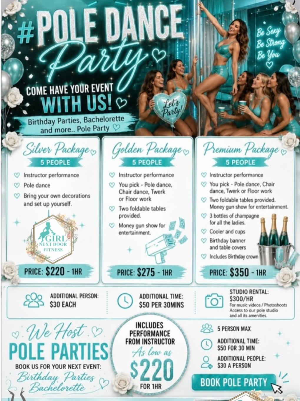 ✨🩵 THE PRETTIEST PLACE TO PARTY IN BOCA RATON 🩵✨
Birthday parties, bachelorettes, girls’ nights & celebrations just hit DIFFERENT at Girl Next Door Fitness! 💃🥂✨
Come party, dance, laugh, take gorgeous photos, and make unforgettable memories in our beautiful boutique pole studio — because your party deserves to be EXTRA! 🤍🌹💎
🎀 Packages starting at just $220 for 5 people!
📸 Gorgeous photo-worthy studio
💃 Instructor performance included
🎶 Choose pole, chair, twerk or floorwork
🥂 Premium packages available
📍 Boca Raton, FL
🩵 Girl Next Door Fitness — Be Sexy. Be Strong. Be You. 🩵
📲 Book your Pole Party today! ✨
Www.girlnextdoorfitness.com
#BocaRaton #BacheloretteParty #BirthdayParty #PoleDance #GirlsNight