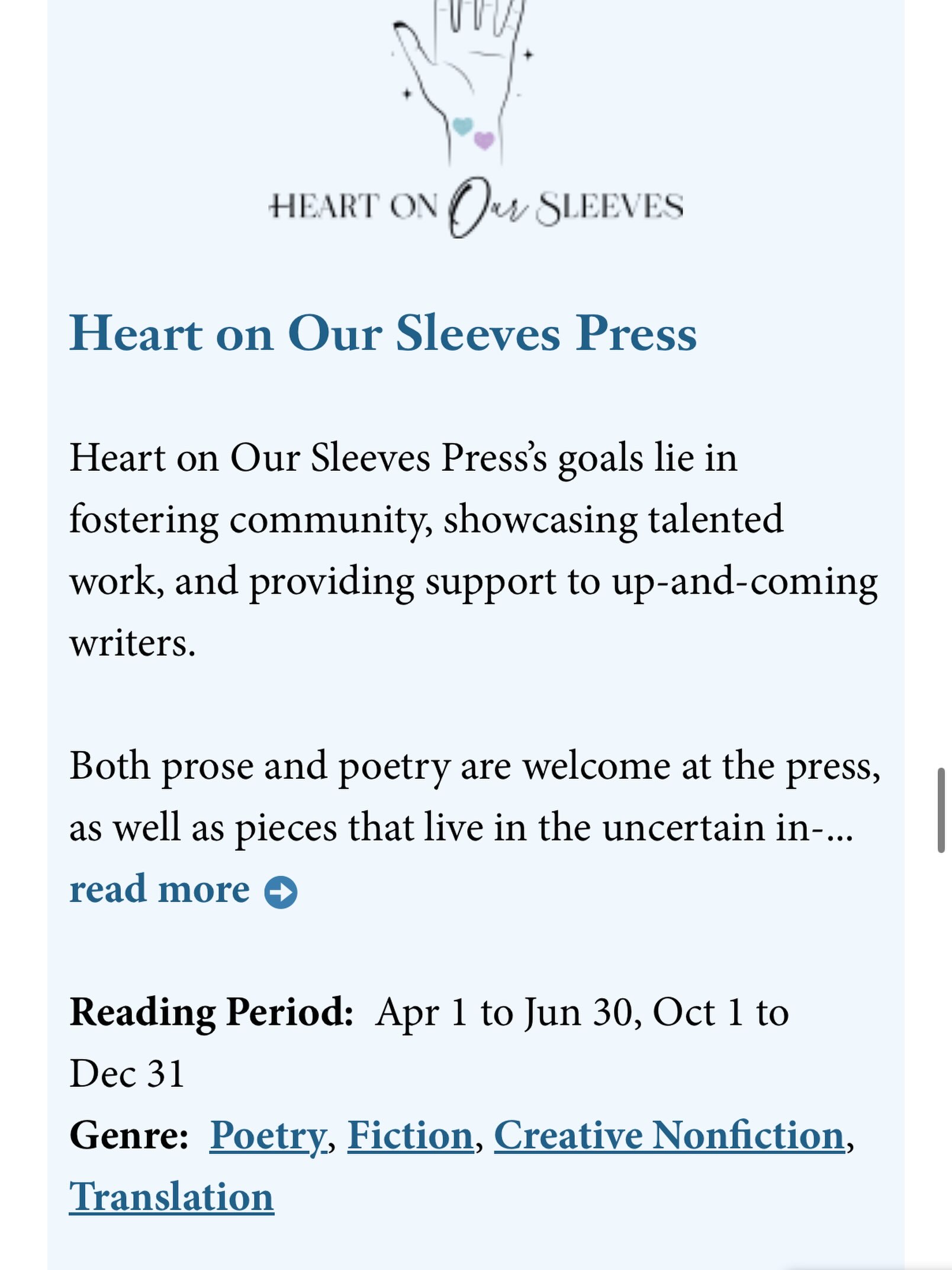 Heart on Our Sleeves is officially listed on @awpwriter’s database of #literarymagazines! Honored to be included! 📖💕