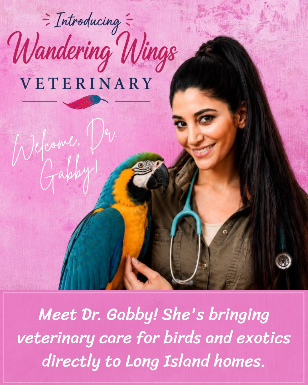 I am so excited to share this.
Dr. Gabby Zonenshine has launched Wandering Wings Veterinary, a concierge mobile practice devoted exclusively to birds and exotic animals. She will be serving Long Island.
Until now, Long Island has not had a mobile vet serving private bird and exotic pet owners. That gap has been a real challenge for owners who struggle with the stress of transporting their animals to a clinic.
Dr. Gabby and I have connected, and we will be supporting each other in our work to provide compassionate, expert care to birds and exotics in the Long Island area.
I will be sharing more about Wandering Wings in the coming months. This is really great for our community!
#BirdGirlPetServices #ExoticPetCare
#AvianVet #LongIslandPets
#WanderingWingsVet