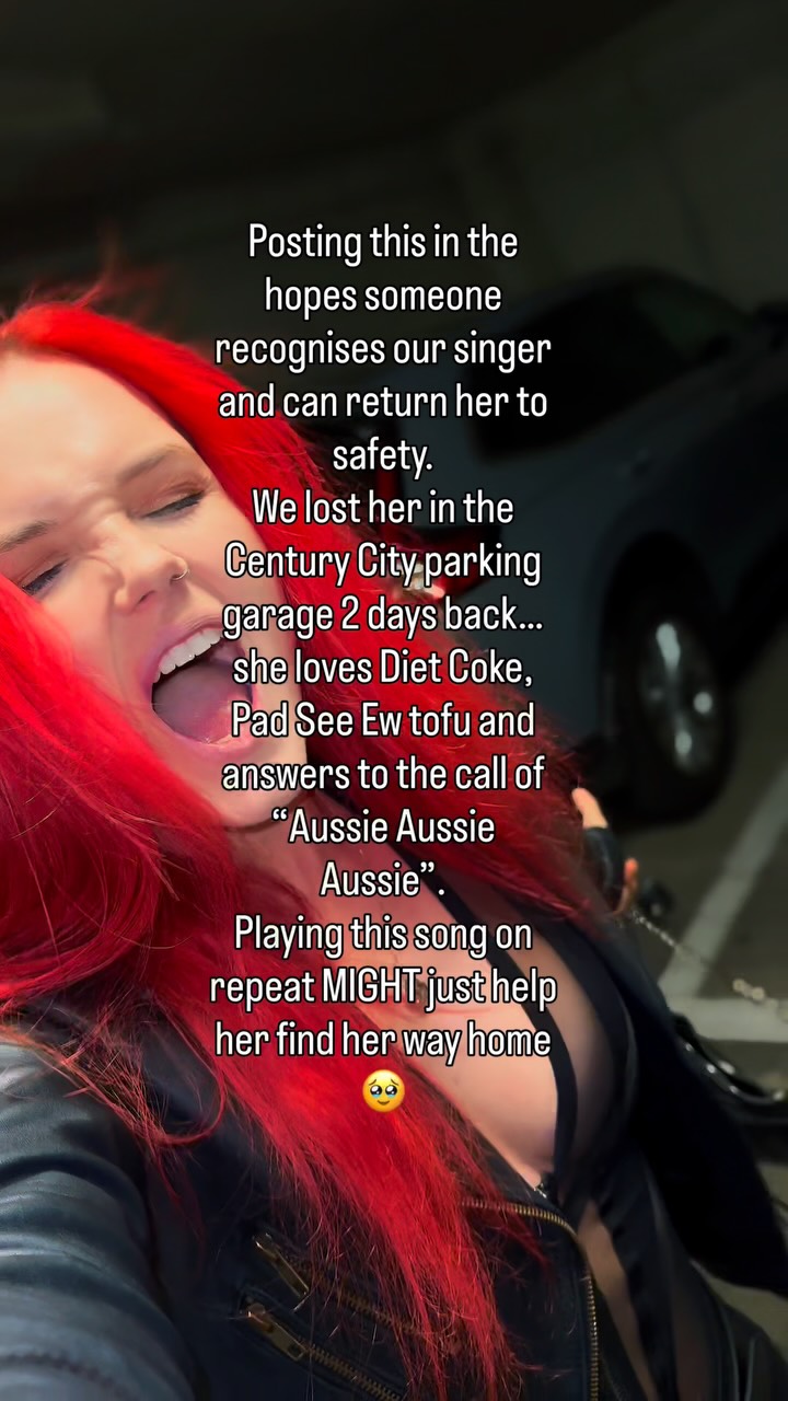 Last seen on Sunday in the Century City parking lot… we’re sure she’d follow a trail of @mcdonalds soda fountain Diet Coke or the glass bottles… definitely not the plastic👀 Pls help- streaming this song on repeat might lead her home!😂