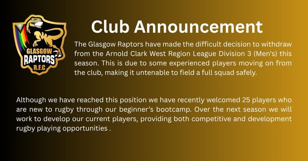Club Announcement π£
We have made the difficult decision to withdraw from the Arnold Clark West Region League Division 3 this year. Team turnover this season has made it untenable to field a full squad safely.
We had a greatly successful bootcamp this year, with 25 new players welcomed, and we are so excited to train and play with them in social games with other local clubs, as well as IGR fixtures.
We will also join our friends at @isleofmullrfc to support them in their league games where we can, which we are so excited for!
Training will continue as normal and we are still open to new players of all abilities to join us for a fun season ahead!
We are so excited to make this season full of exciting rugby, new opportunities, and social (but competitive!) games! π¦π
#rugbyforall #rugbyunion #lgbtrugby #igr