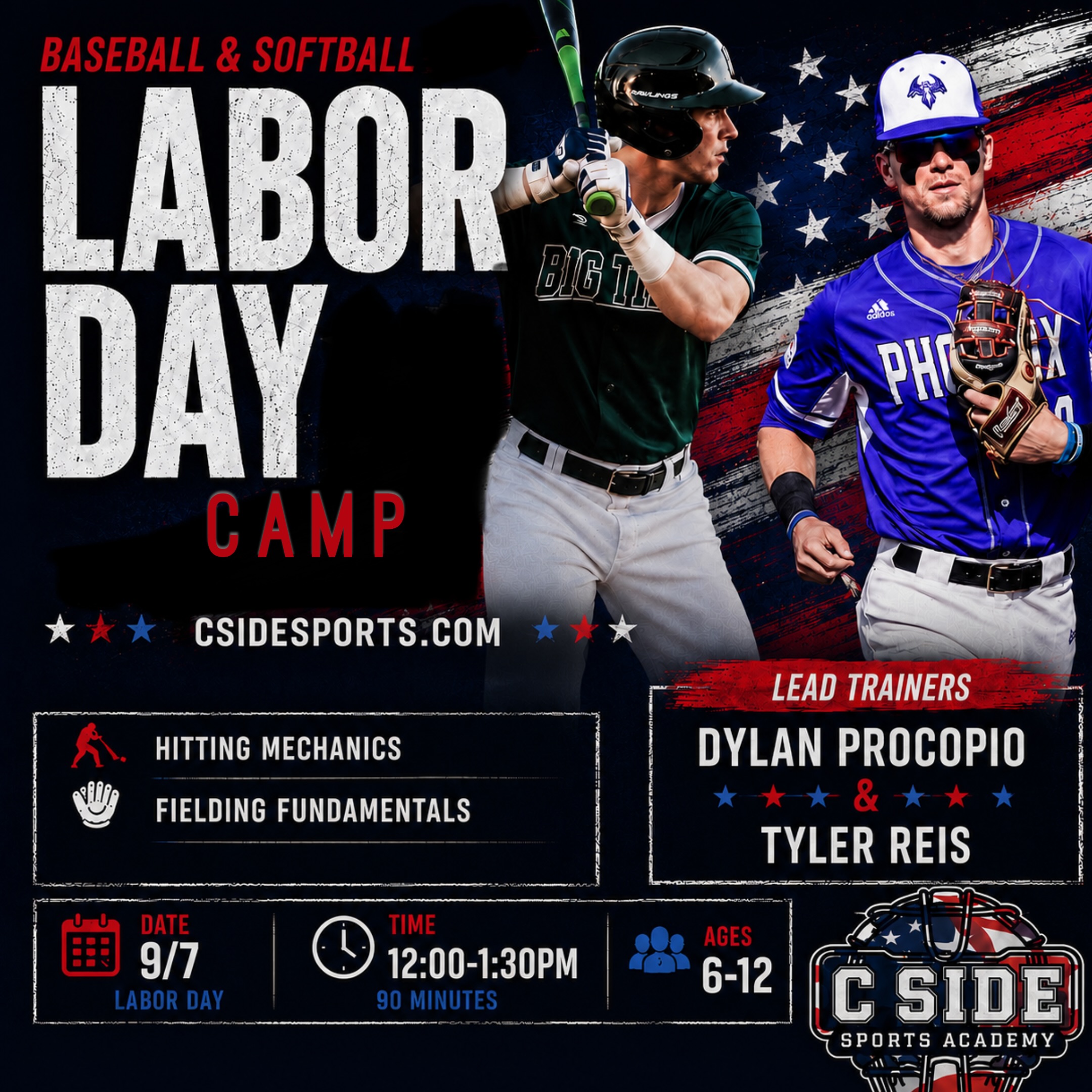 Labor Day camp ‼️
Come join trainers Dylan and Tyler in the first camp of the fall 👏🏻⚾️🥎
⬇️ click below to register ⬇️
https://tms.ezfacility.com/OnlineRegistrations/Register.aspx?CompanyID=2556&GroupID=4106163
