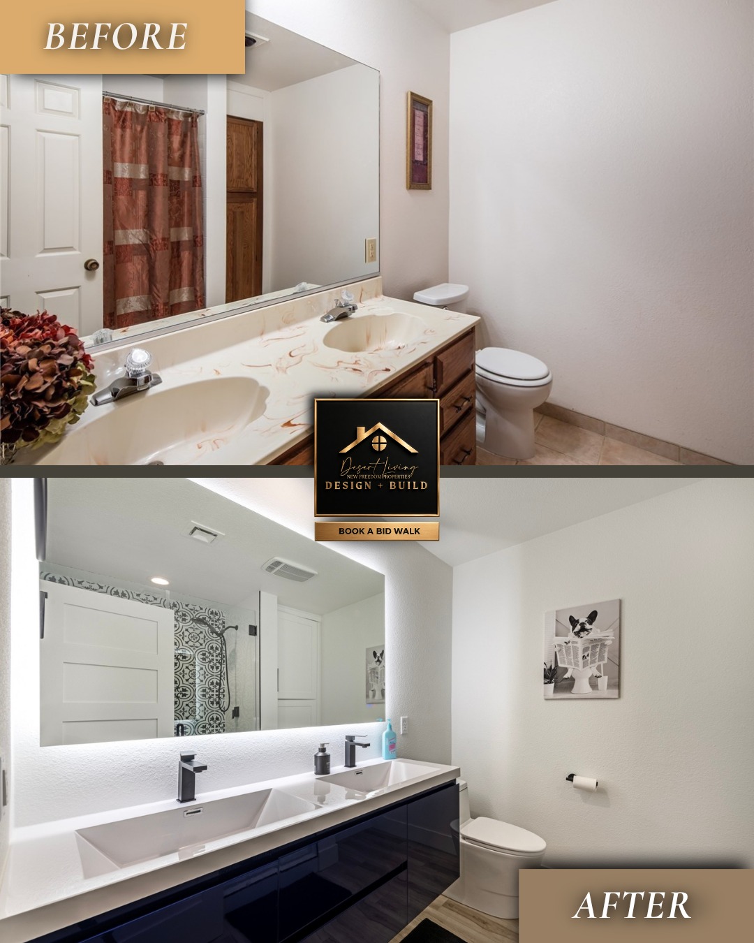 Amazing what a few smart design choices can do. ✨ Clean lines, floating cabinetry, modern fixtures, and a backlit mirror turned this everyday bathroom into a space that feels fresh, bright, and effortlessly modern. This is the kind of upgrade you’ll appreciate every single day.
#DesertLiving #NewFreedomProperties #HomeRenovation #BathroomDesign #Summerlin