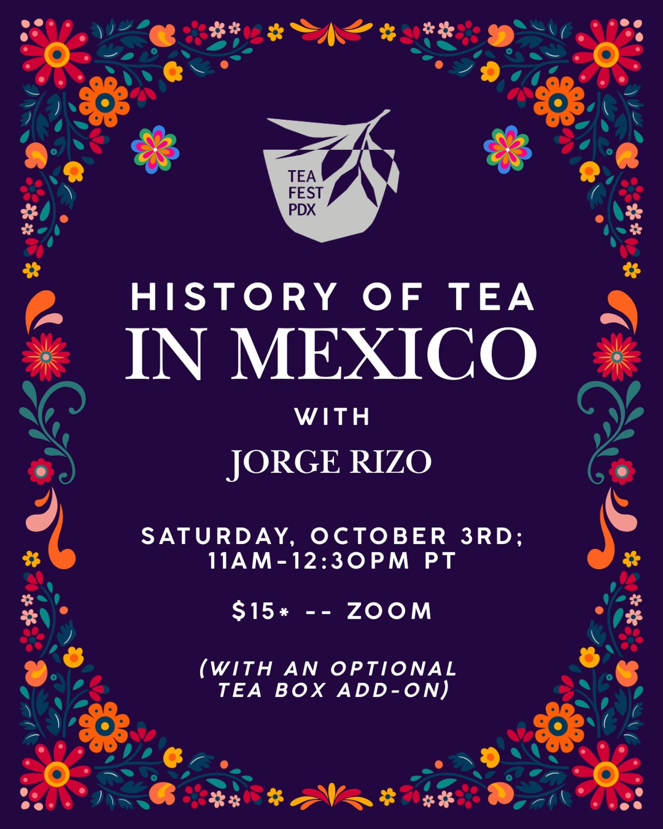 From the Festival to Your Living Room: The History of Tea in Mexican Culture ✨
Date: Saturday, October 3
Time: 11:00am - 12:30pm PT
Location: Zoom
Cost: $15-$40 (with optional special tea box add-on)
🫖Jorge Rizo’s first TeaFestPDX class this summer was a hit and sold out! After hearing rave reviews from attendees (and from those who wished they could have joined), we’re thrilled to welcome Jorge back for a special virtual edition of his fascinating exploration of tea in Mexican culture.
This time, we’re giving Jorge, and you, more time to dive in. His full 90-minute presentation will take us on a journey through the history, culture, and traditions of tea in Mexico, with stories and insights that simply couldn’t fit into the festival’s 45-minute classroom format.
Already attended Jorge’s session at TeaFestPDX? You’ll still want to join us. This extended virtual experience will offer an even deeper look at the fascinating relationship between tea and Mexican culture.
And because no good tea adventure should be experienced empty-handed, we’ve created an optional Special Tea Tasting Box (purchased separately) to accompany the class. Curated in collaboration with Jorge, the box features a selection of teas (camellia sinensis & tisane) that share a close connection to Mexican culture.
Link in bio to website to purchase tickets! NOTE: If purchasing tickets to just the virtual class, make sure to select “Class Only - No Shipping” at in your cart/check out.
#teaeducation #teahistory #teainmexico #mexicanhistory #tea